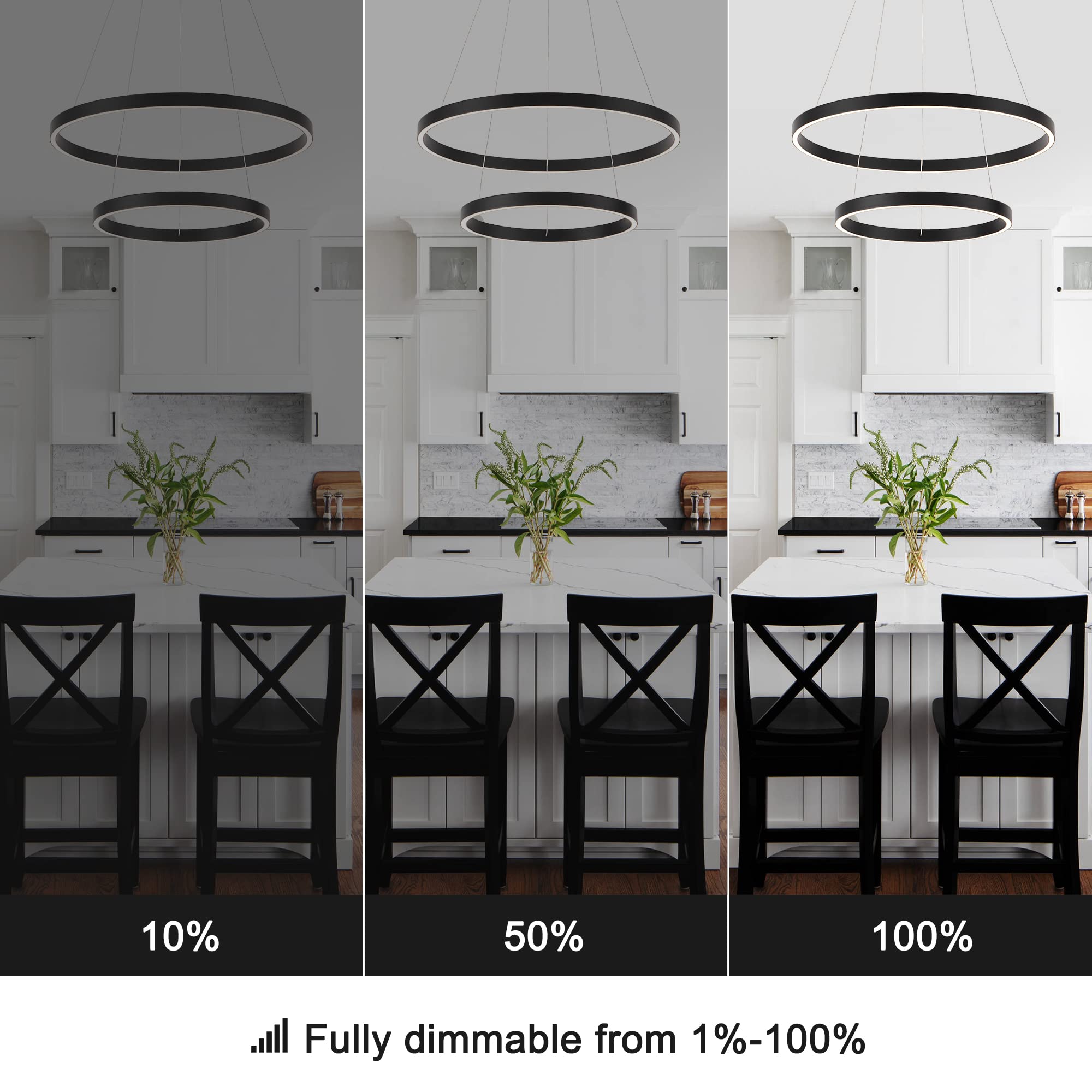 Modern LED Chandelier - 2 Ring Contemporary Circular Pendant Light, Black Dimmable Hanging Ceiling Fixture for Living Room & Dining Room | Elegant Lighting for Home Decor, Parties & Restaurants
