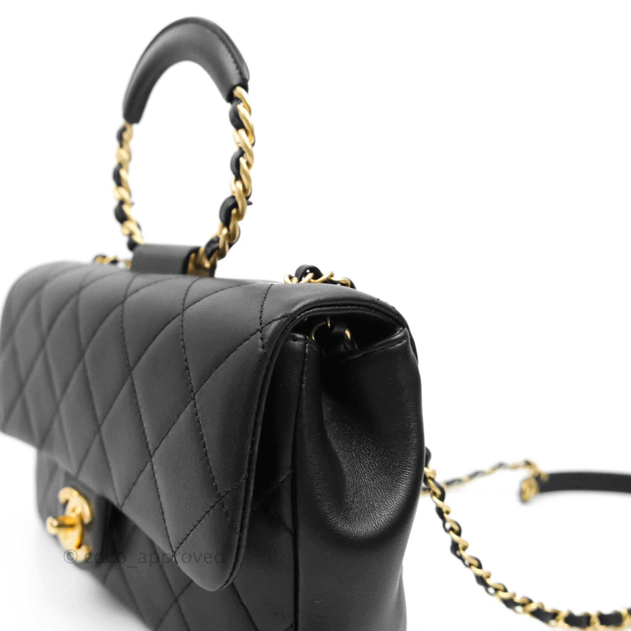 Chanel Circular Handle Flap Bag Black Lambskin with Aged Gold Hardware - Luxury Crossbody Purse for Women, Perfect for Evening Events & Date Nights