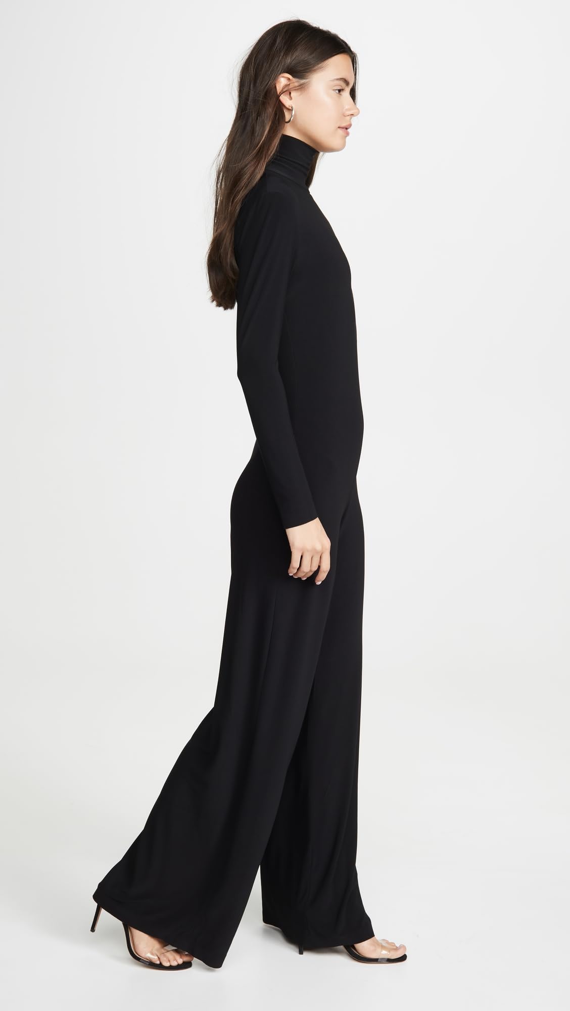 Norma Kamali Women's Long Sleeve Turtleneck Jumpsuit | Slim Fit One Piece Romper | Casual & Office Wear | Perfect for Work, Date Night & Fall Outfits