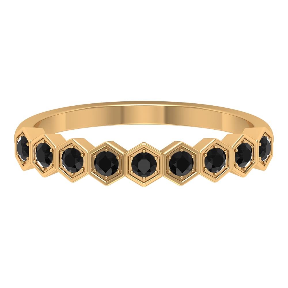 1/2 CT Lab-Created Black Diamond Half Eternity Ring - 14K Solid Gold Hexagon Wedding Band for Women | Anniversary Gift, Bridal Jewelry, Everyday Luxury
