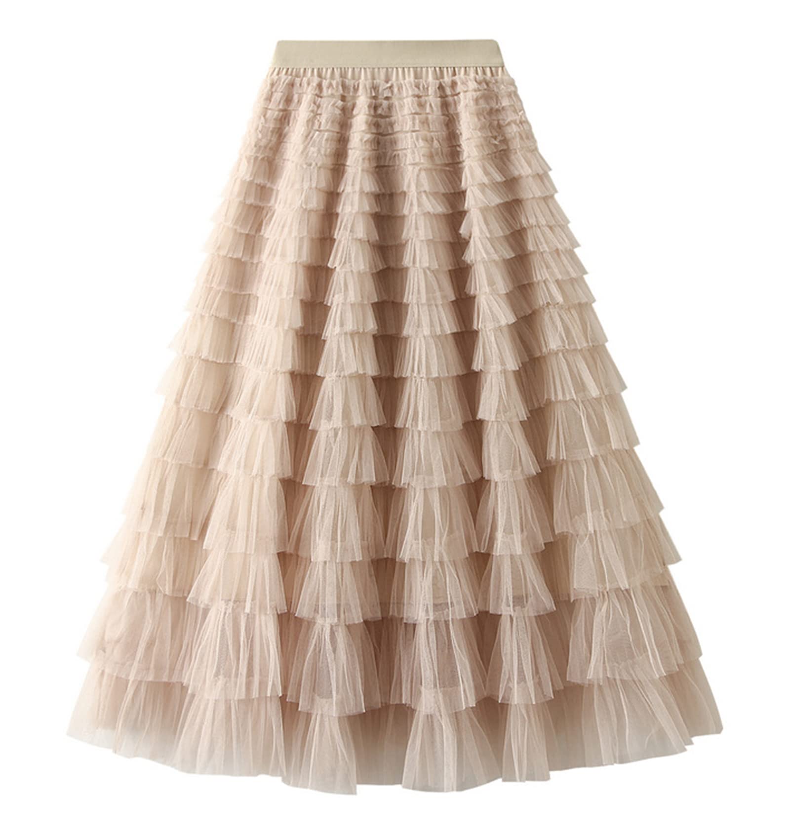 Elegant Women's Elastic Waist Layered Princess Cake Dress - Multi-Layered Sheer Tutu Skirt for Parties, Weddings & Special Occasions