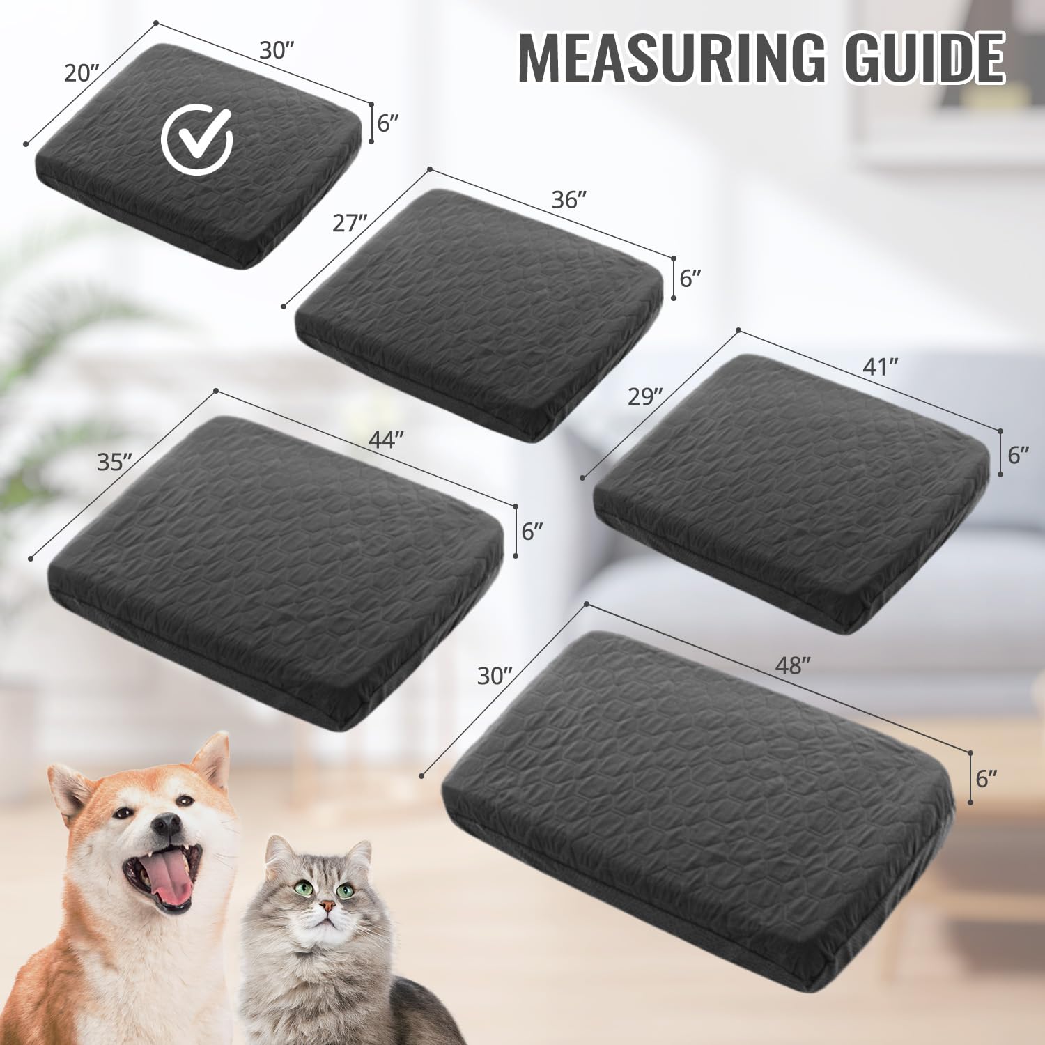 Waterproof Dog Bed Cover Replacement - Washable, Quilted Pet Bed Cover for Dogs & Cats - Easy to Remove Pet Hair - Dark Grey 20