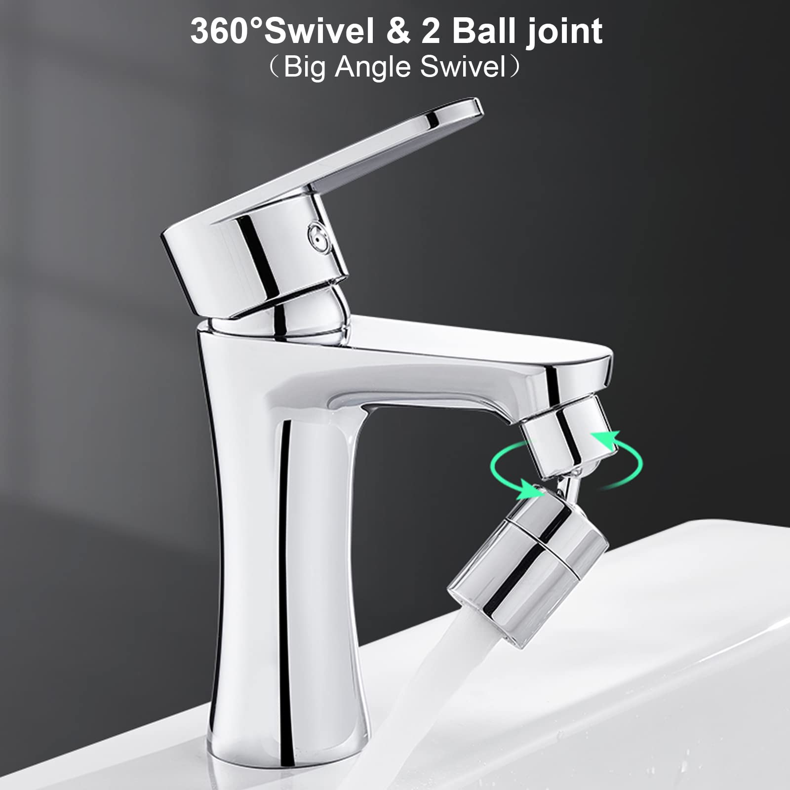 2PCS 360 Degree Rotatable Kitchen Sink Faucet Aerator Spray Head - 1.8GPM Dual Function Swivel Sprayer Attachment in Polished Chrome | Perfect for Washing Dishes, Filling Pots & Cleaning Sinks