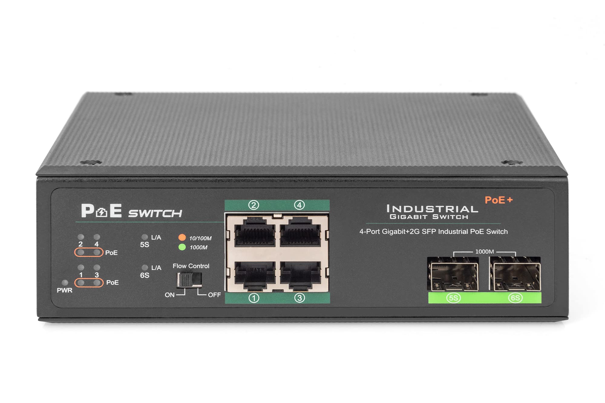 Digitus 4-Port PoE+ & 2-Port SFP Industrial Gigabit Ethernet Switch with 802.3at, DIN Rail Mount - Ideal for Factory Automation, Security Cameras & Harsh Environments