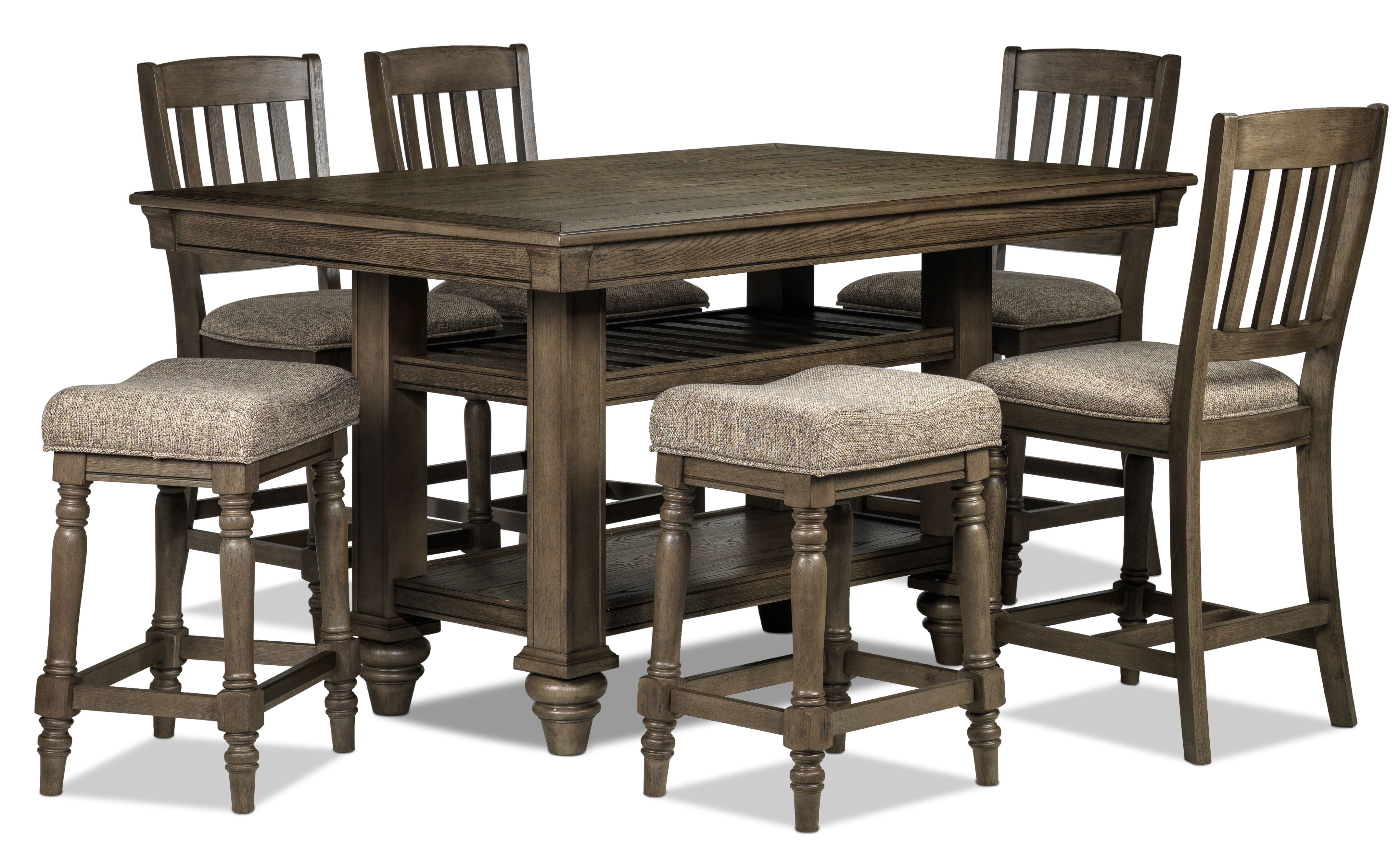 Bilboa 7-Piece Counter Height Dining Table Set with 2 Backless Bar Stools - Roasted Oak Finish | Perfect for Kitchen Islands, Breakfast Nooks & Small Space Dining