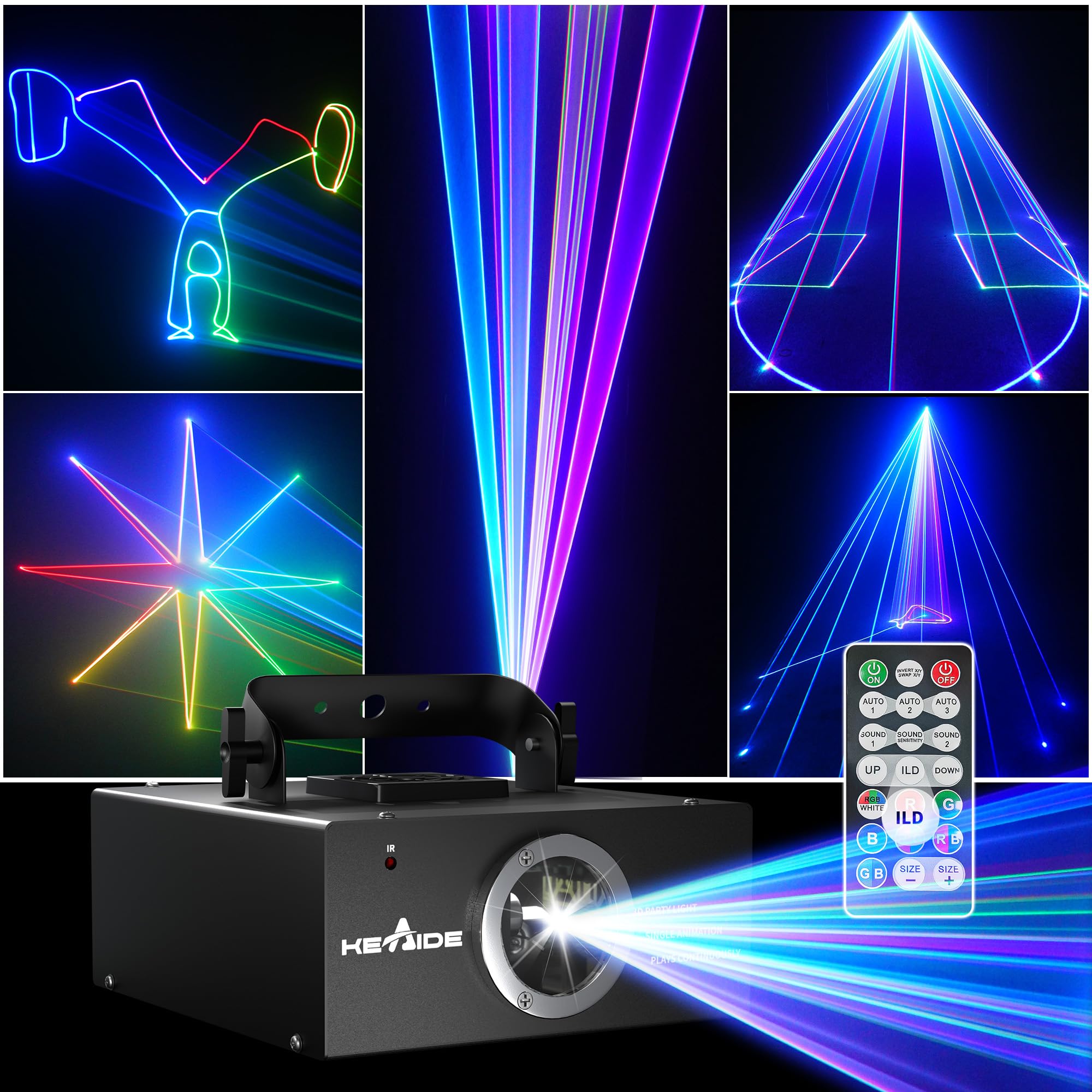 Professional 3D Animation Laser Light Show with Sound Activation & DMX512 - RGB Beam Effect DJ Party Lights for Indoor Events (Bars, Nightclubs, Weddings, Halloween & Christmas Celebrations)