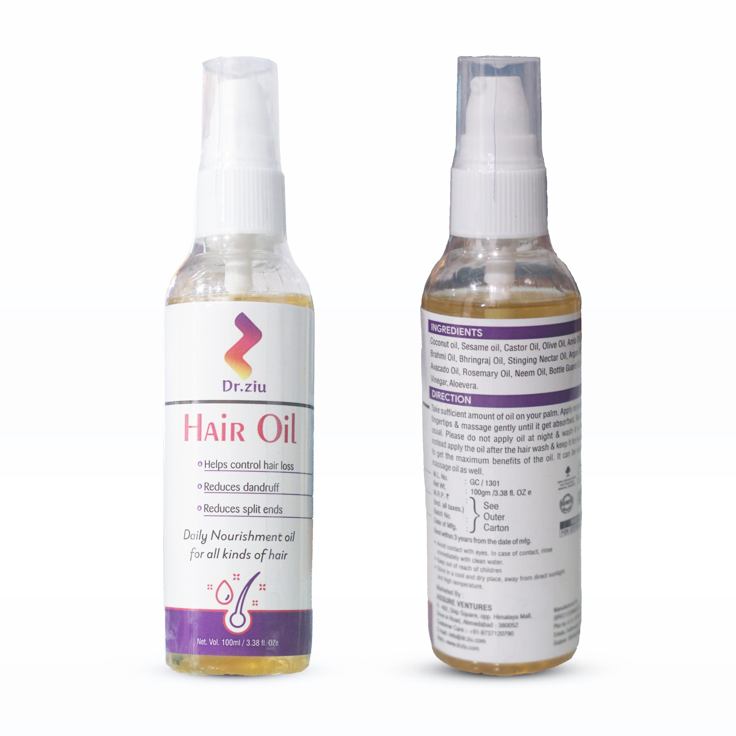 Dr. Ziu Hair Growth Oil - Natural Treatment for Hair Loss, Dandruff & Split Ends | Strengthens & Repairs Damaged Hair | Perfect for Daily Scalp Care & Styling Protection