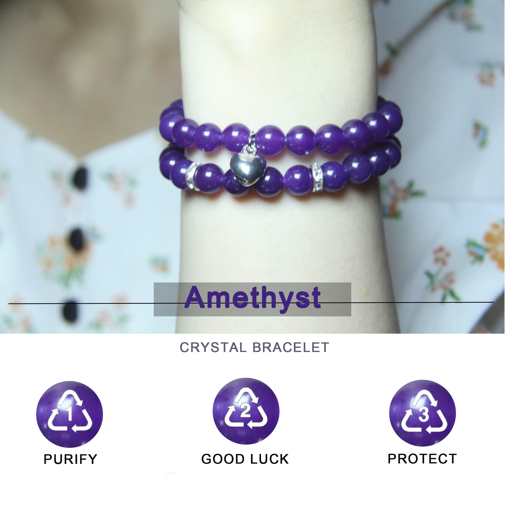 Amethyst Healing Bracelet for Women - 8mm Natural Stone Stress Relief Yoga Beads with Healing Prayers - Perfect Get Well Soon Gift for Meditation, Yoga & Spiritual Wellness