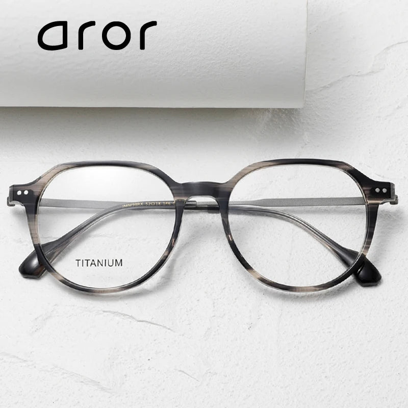 Aror Unisex Full Rim Flat Top Oval Acetate Titanium Eyeglasses 84298 - Lightweight & Durable Frame for Men & Women - Perfect for Reading, Work, and Everyday Fashion
