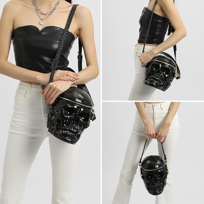 Gothic Skull Crossbody Bag for Men & Women - Unique PVC Horror Handbag for Halloween, Parties & Gothic Fashion | Perfect for Cosplay, Concerts & Alternative Outfits