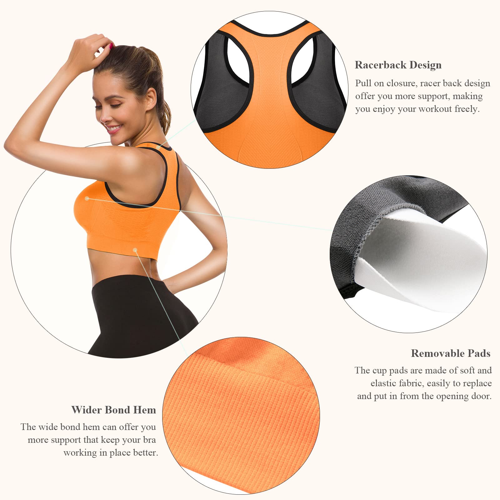 TOBWIZU Women's Medium Support Sports Bras with Pocket - Yoga, Gym & Workout Activewear for Running, Fitness & Training
