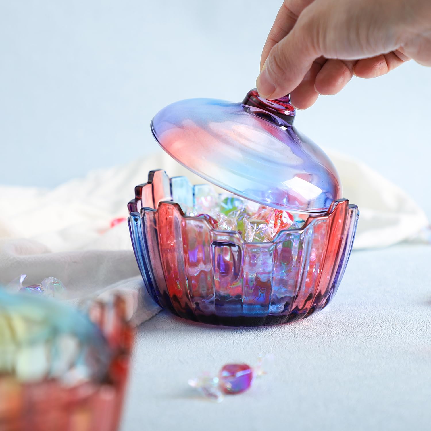 Royal Large Glass Candy Dish with Lid - Purple Rainbow Clear Apothecary Jar for Wedding Candy Buffet, Party Treats & Home Decor (10oz) | Perfect for Candy Storage, Gift Giving & Kitchen Organization