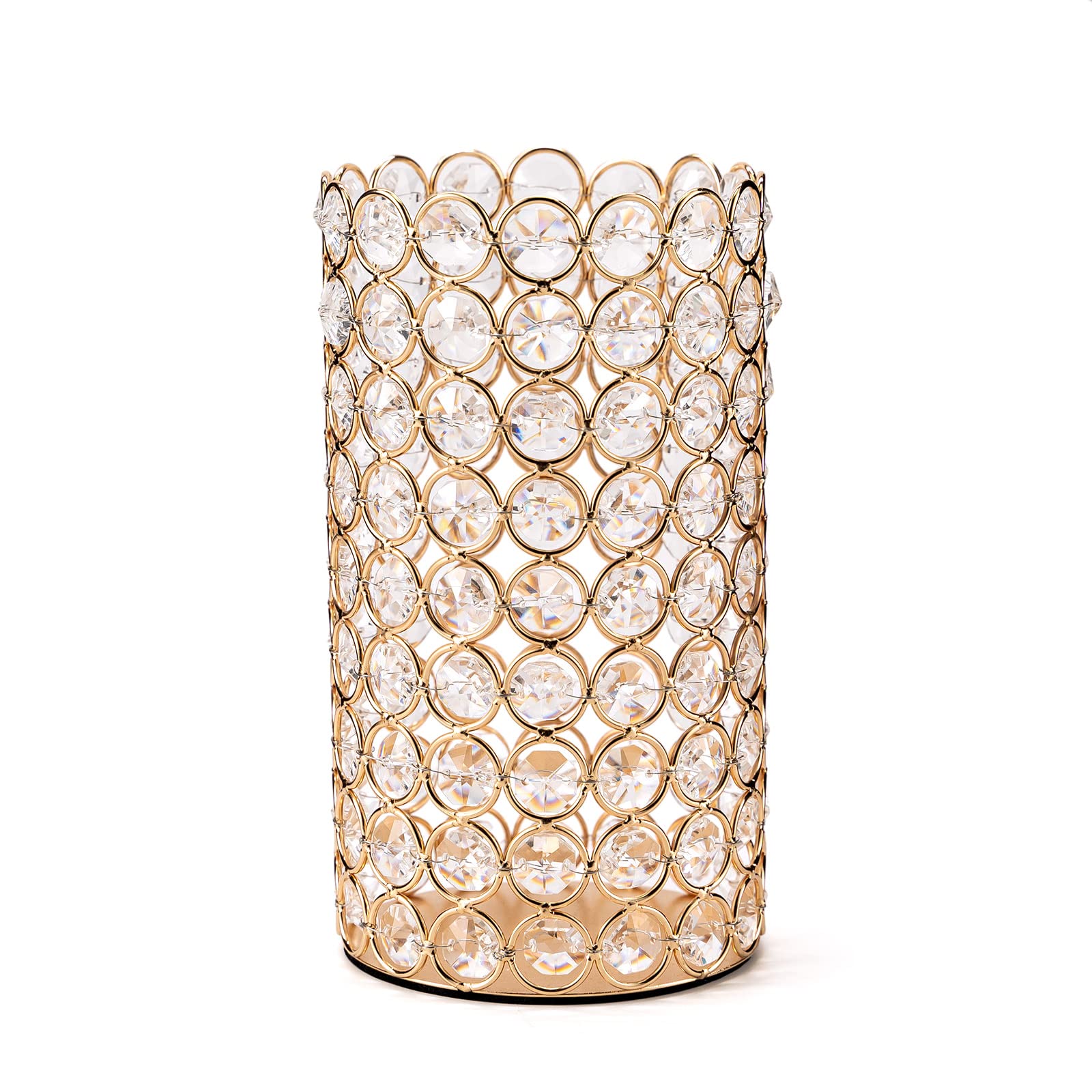 VINCIGANT Gold Cylinder Crystal Candle Holders - Hollow Flower Vase Centerpieces for Dining Table & Coffee Table Decor - Perfect for Wedding, Anniversary, Housewarming Gifts - Elegant Home & Event Decoration