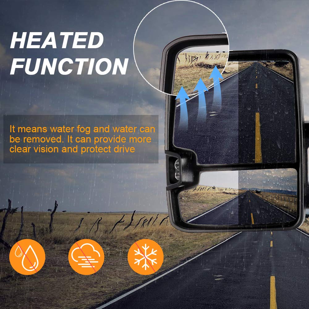 ROADFAR Power Heated Towing Mirrors with LED Turn Signal & Running Lights - Compatible with 2003-2006 Chevy Silverado & GMC Sierra Pickup Trucks (Left & Right Side) - Perfect for Towing, Camping & Off-Road Adventures