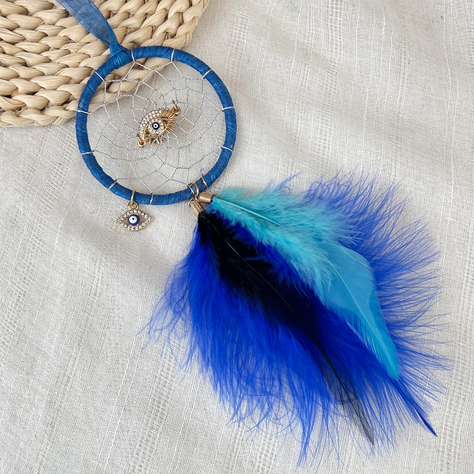 Evil Eye Car Hanging Ornament - Handmade Dream Catcher Rearview Mirror Decor with Keychain Gift | Spiritual Protection & Stylish Car Accessory for Travel Safety & Good Luck