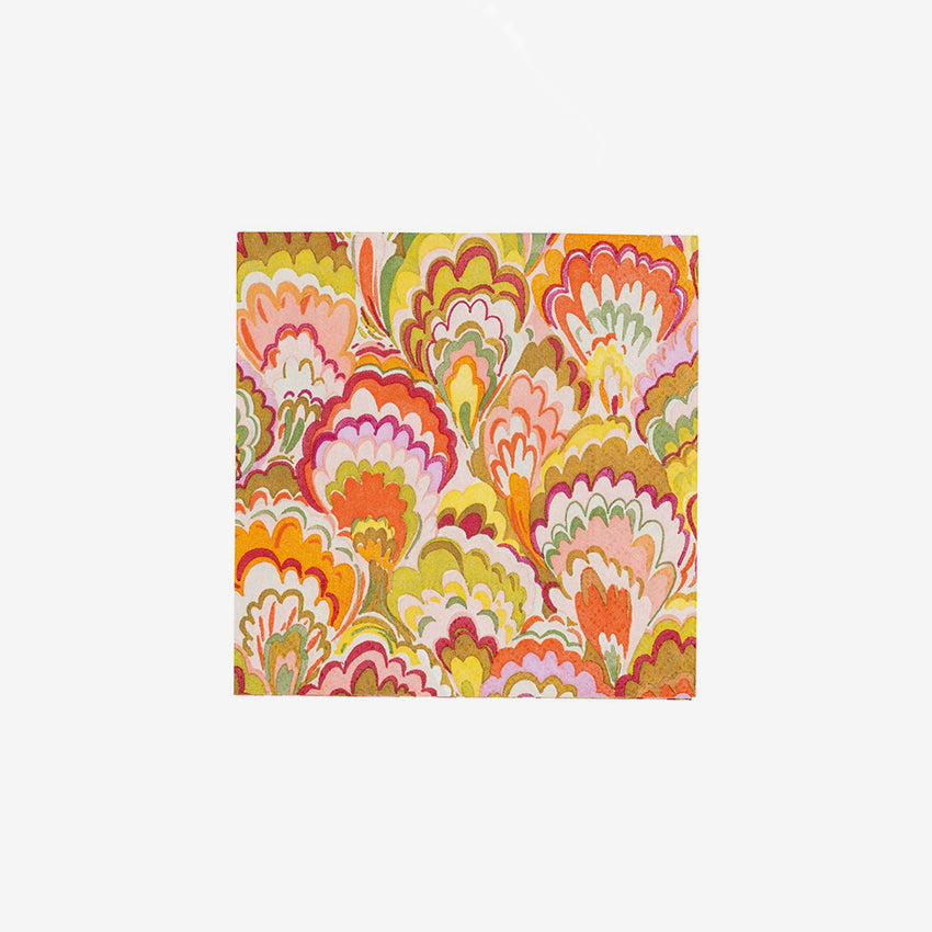 Caspari Marbled Ceramica Raspberry & Chartreuse Napkins - Elegant Dinner Party, Wedding, and Holiday Table Decor