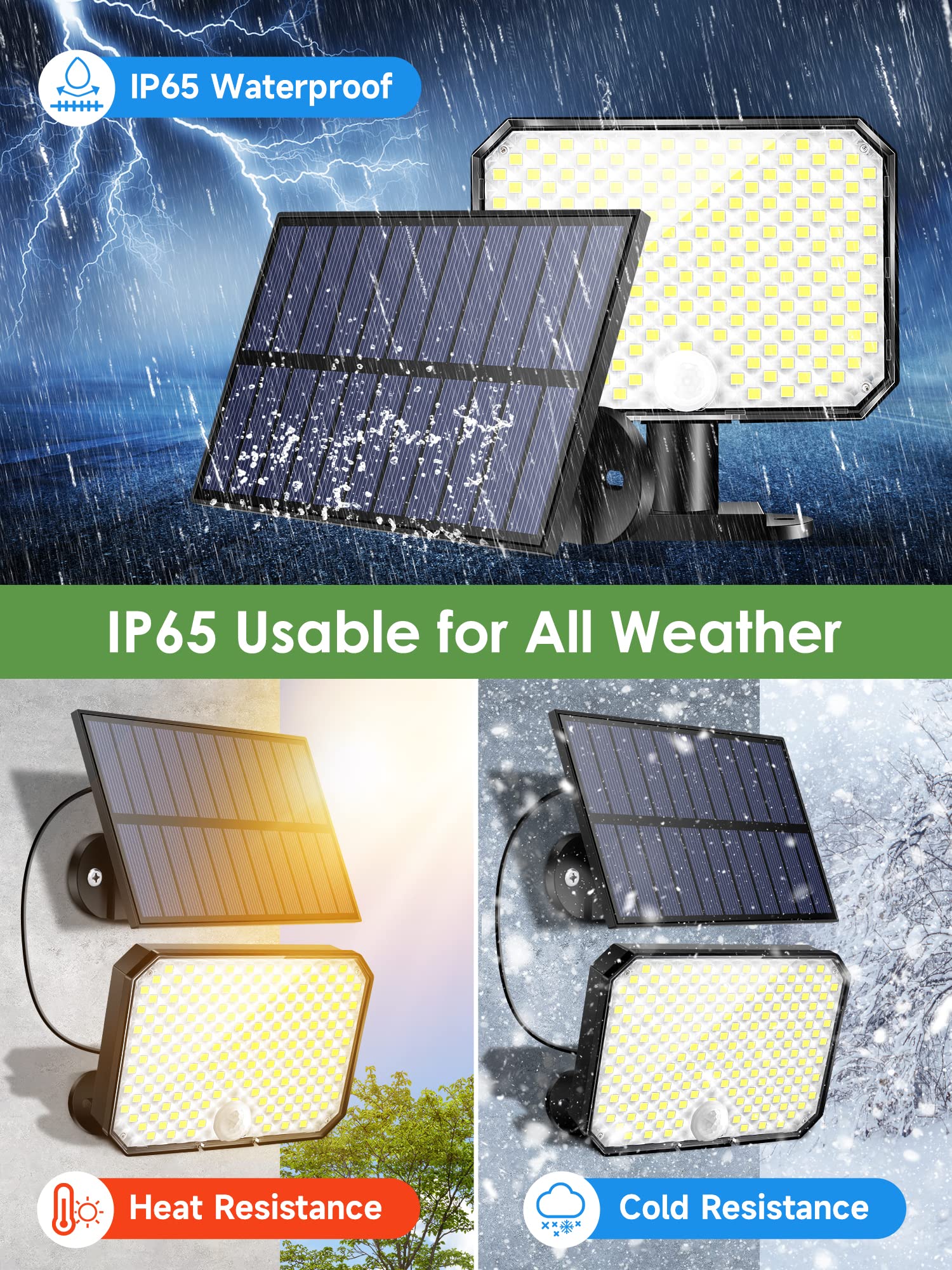 190LED 1500LM Solar Flood Lights Outdoor with Motion Sensor - IP65 Waterproof Solar Security Lights for Backyard, Garage & Pathway - 3 Lighting Modes & Remote Control - Ideal for Home Security, Landscape Lighting & Outdoor Illumination