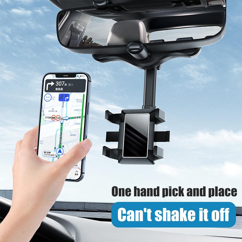 360° Rotatable & Retractable Car Phone Holder - Universal Rearview Mirror Mount for iPhone, Samsung & Smartphones - Perfect for GPS Navigation, Hands-Free Calls & Road Trips