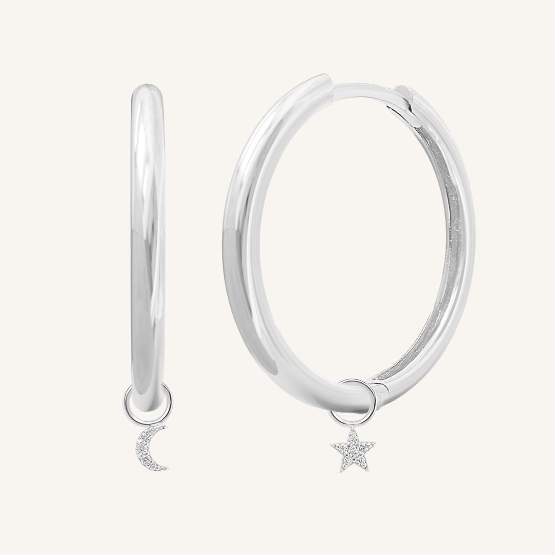 Astro Star Moon Plain Hoops Earrings for Women - Minimalist Celestial Jewelry - Perfect for Everyday Wear, Gifts & Boho Fashion