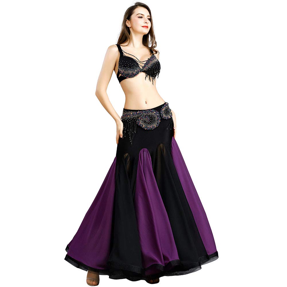 ROYAL SMEELA Women's Belly Dancer Costume Set - Belly Dance Skirt, Bra & Belt - Long Mermaid Maxi Skirt for Carnival, Performances & Parties