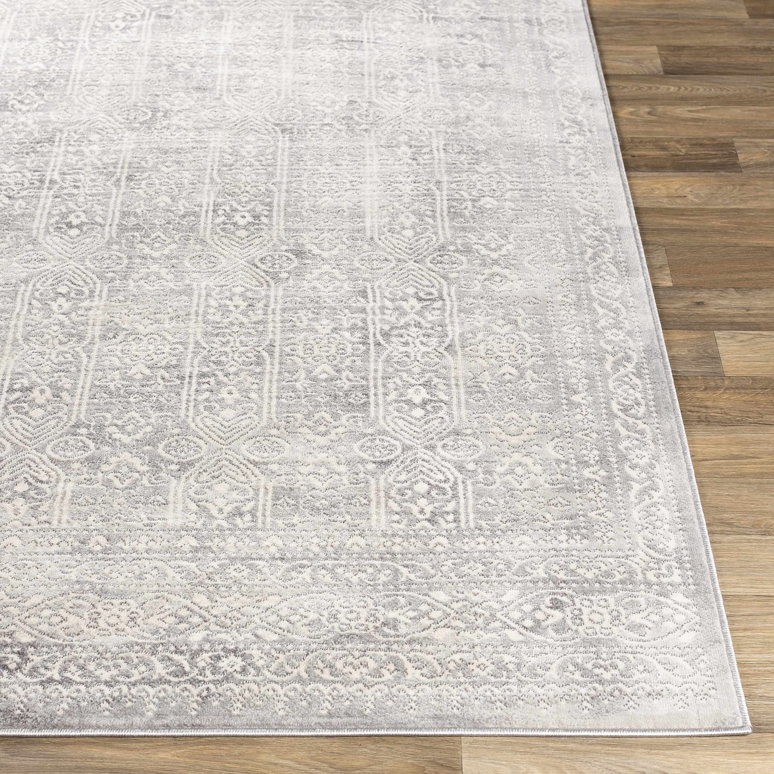 Modern Minimalist Bohemian Distressed Area Rug - Neutral Beige, Light Grey & Gray - 7'10