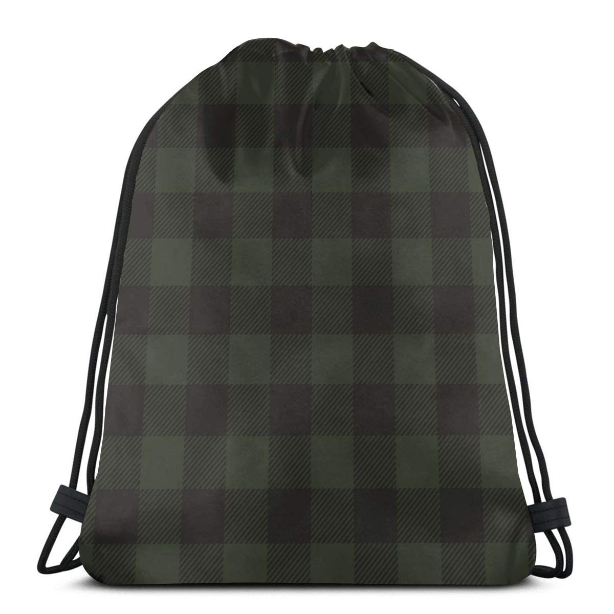 Green Black Buffalo Plaid Drawstring Backpack - 17x14 Inch Cinch Tote Bag for Travel, Sports & Storage | Durable Holiday Gift for Men & Women | Perfect for Camping, Gym & Daily Commute