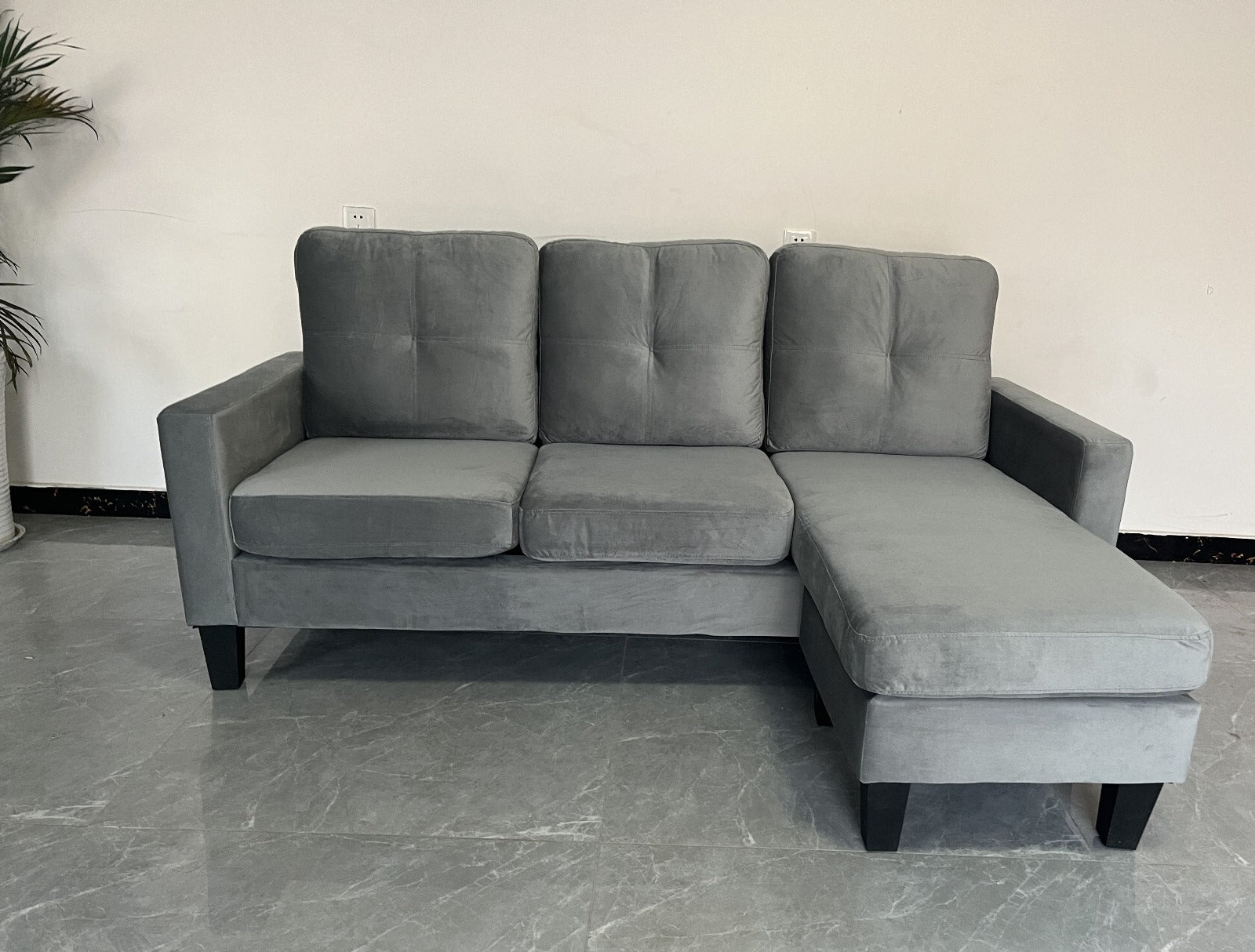 Grey Velvet Sectional Sofa for Small Spaces - Model #1051 | Modern Living Room Furniture for Apartments & Cozy Homes