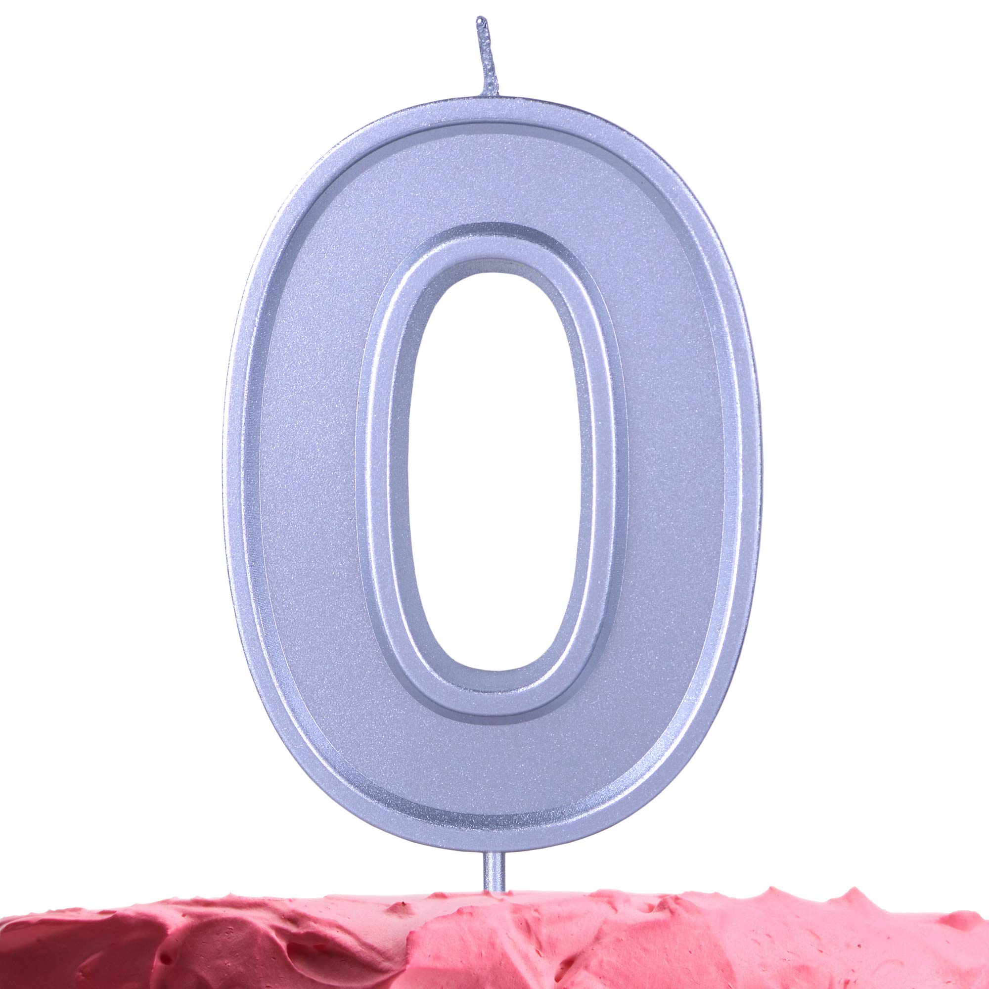 Extra Large Silver Number 0 Birthday Candle on Stick – 3.94 Inch Zero Candle for Cake Topper | Perfect for Birthday, Anniversary & Special Celebrations | Decorative Silver 0 Candle for Party Decorations