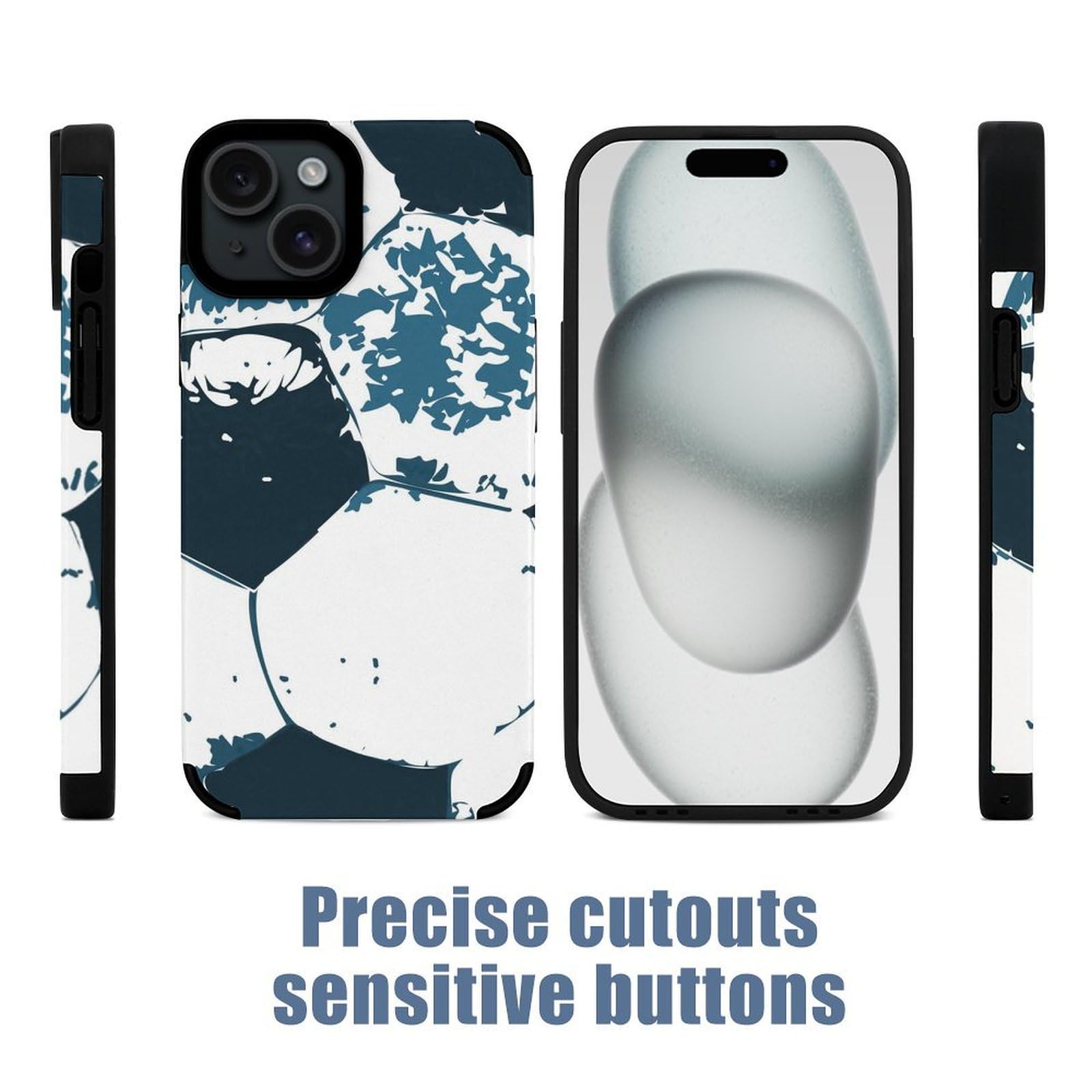 Shockproof Football Soccer Phone Case for iPhone 15 Plus - Microfiber Protective Cover | Perfect for Sports Fans, Game Days & Outdoor Activities