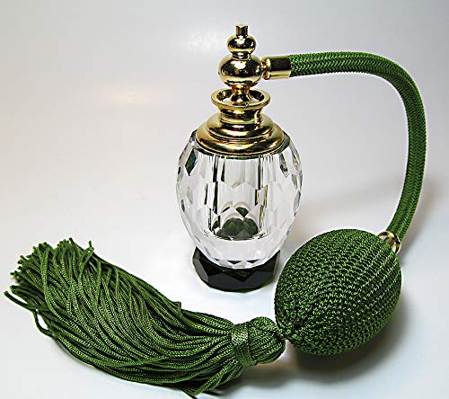 Genuine Lead Crystal Empty Perfume Atomizer Bottle with Emerald Green Bulb & Tassel Spray Pump - Luxury Travel Refillable Perfume Bottle for Women, Gift Idea