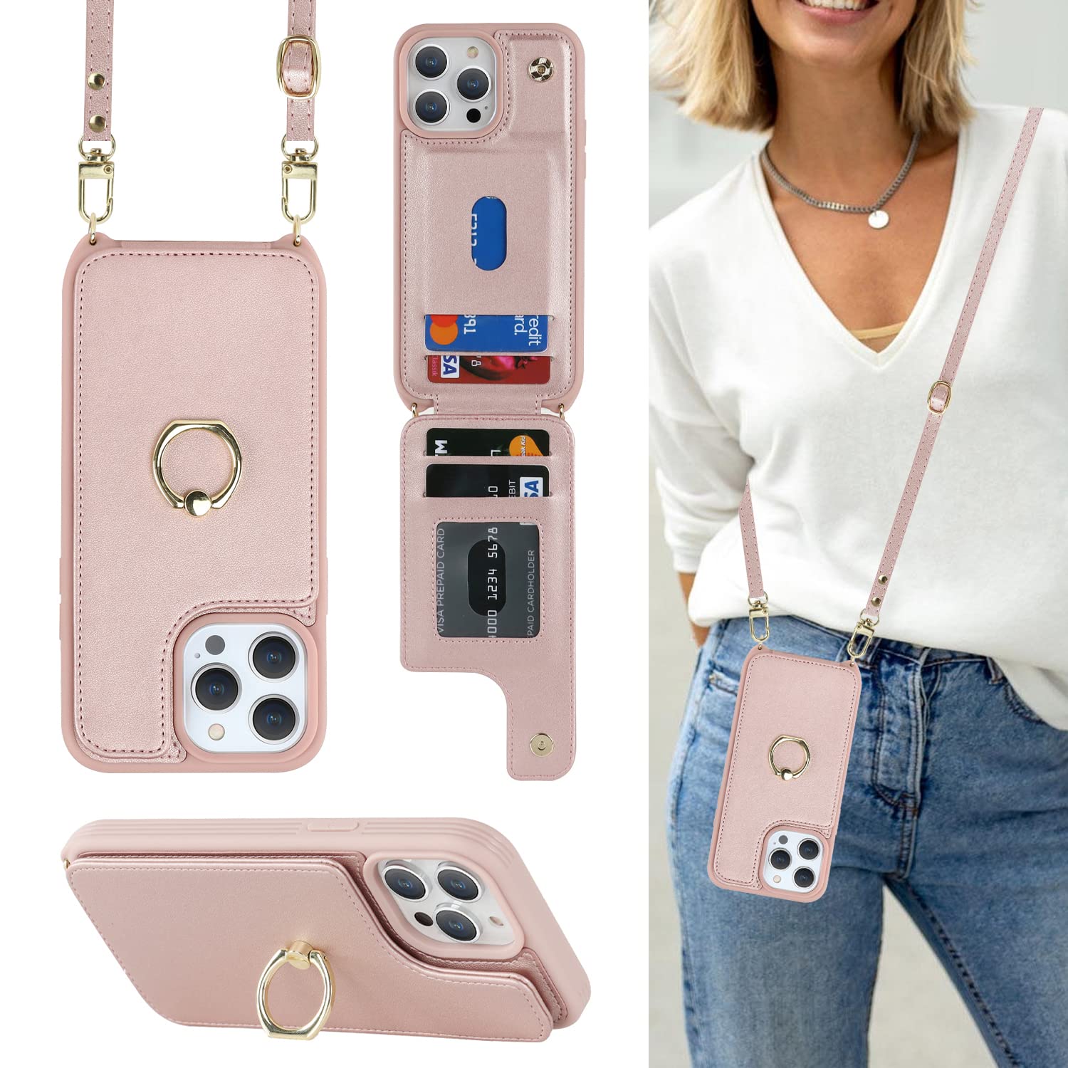 Premium iPhone 15 Pro Max Case with Card Holder & Wrist Strap - 6.7