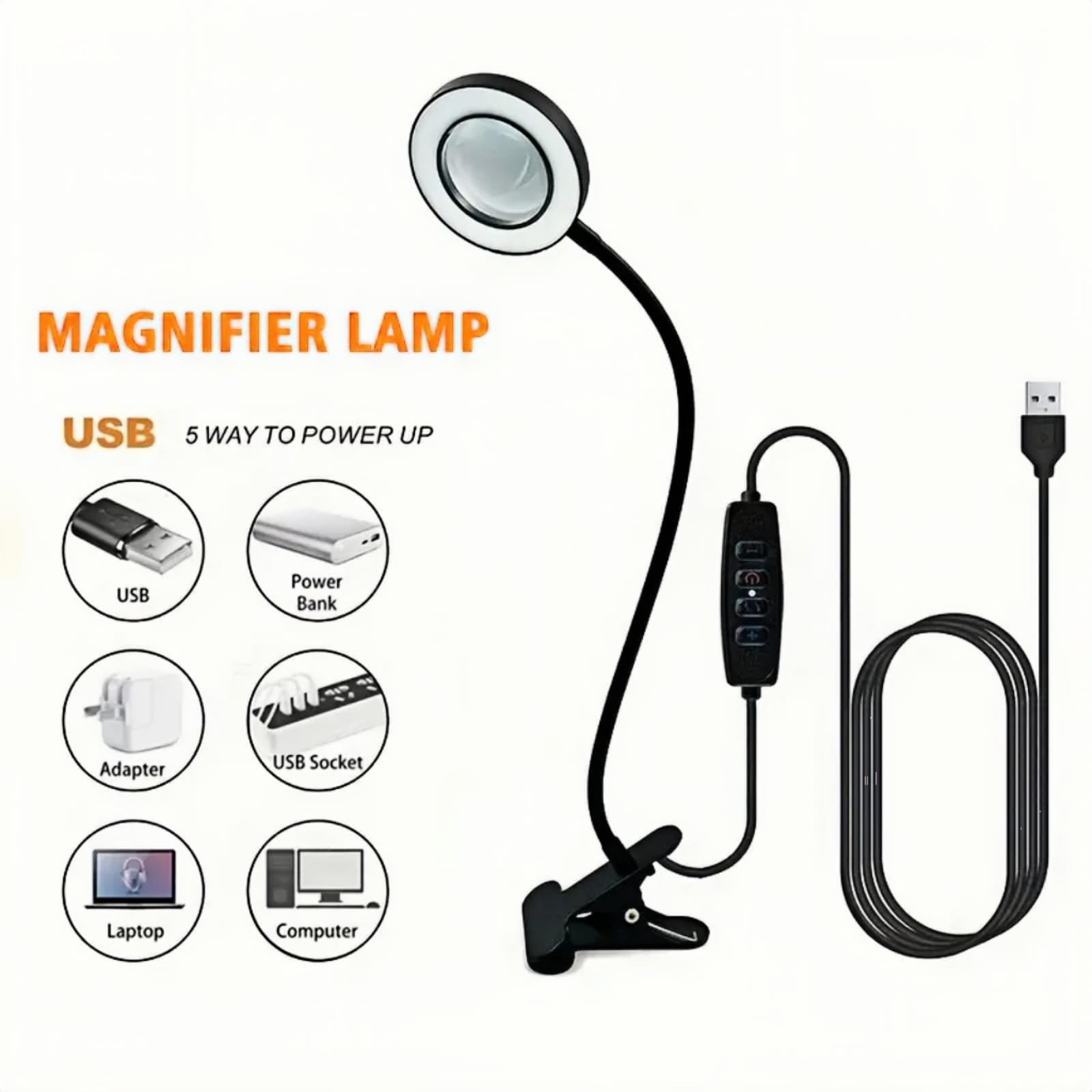 LED Magnifying Glass with Light - 12W Adjustable Gooseneck Desk Lamp, 3 Color Modes & Dimmable for Crafts, Reading, Jewelry Making - Perfect for Hobbyists, Professionals & Elderly Use