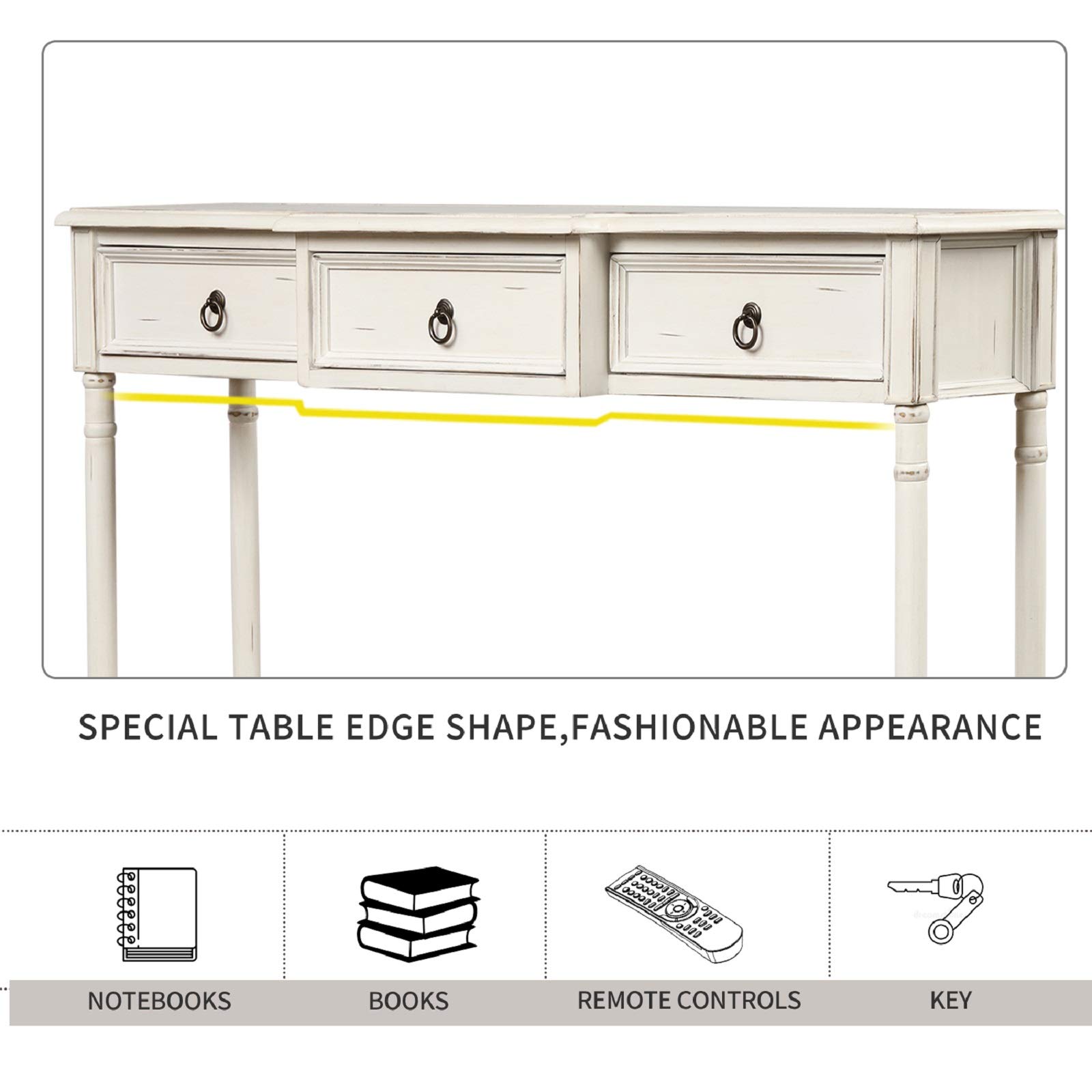 Rhomtree Wood Console Table with Storage Drawers & Bottom Shelf - Entryway Sofa Table, Long Sideboard for Living Room & Hallway - Antique White | Perfect for Small Space Organization & Home Decor