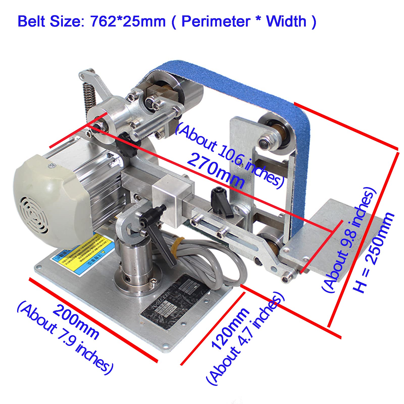 762X25MM Brushless Motor Belt Sander Polisher - 110V Grinding & Sharpening Machine with Fixed Angle Open V Clamp | Perfect for Woodworking, Metal Polishing & DIY Projects