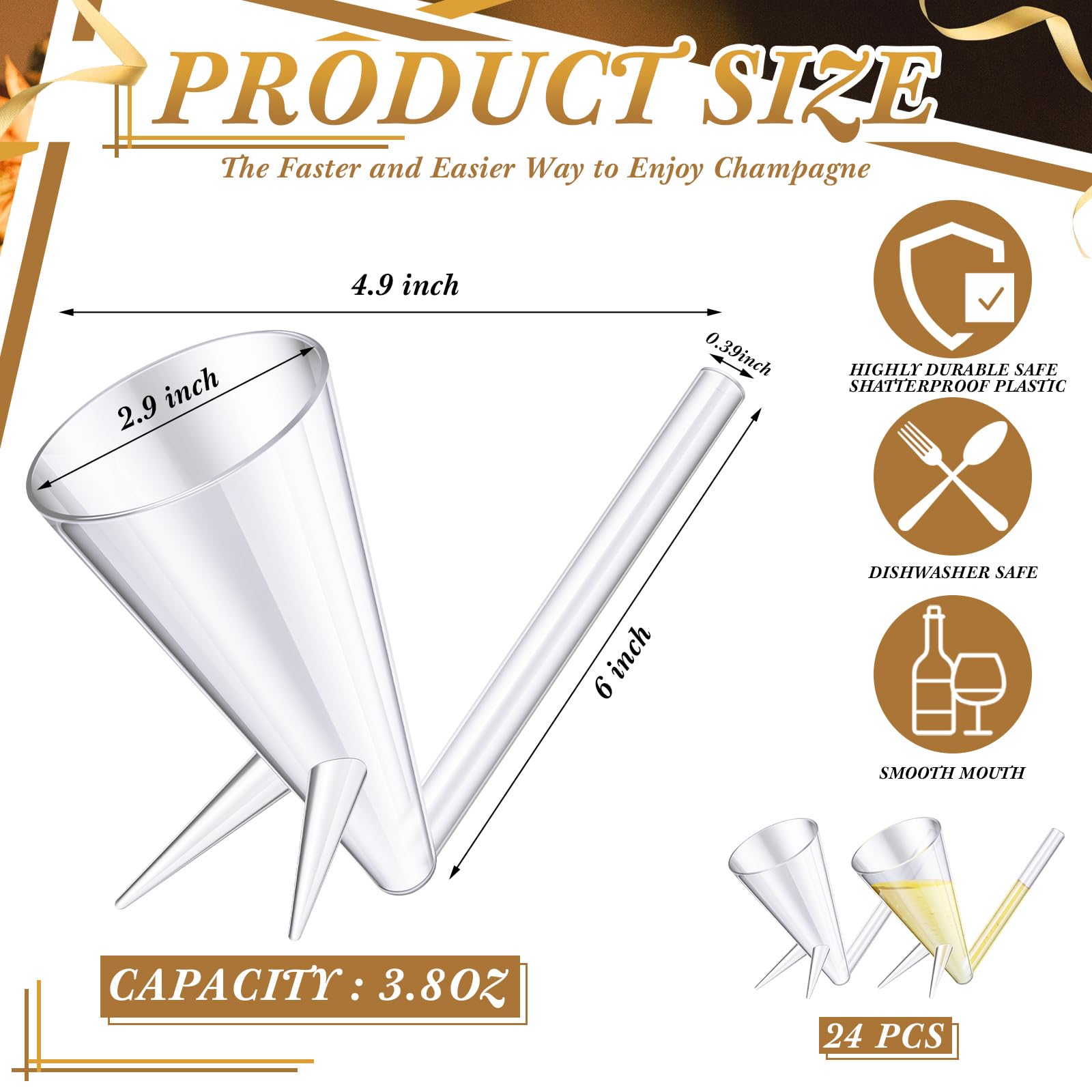 24-Pack Clear Acrylic Champagne Shooters with Stand - Unbreakable Reusable Flute Glasses for Christmas, Bar Parties, Bachelorette & Wedding Events - Elegant Drinkware for Celebrations & Home Decor