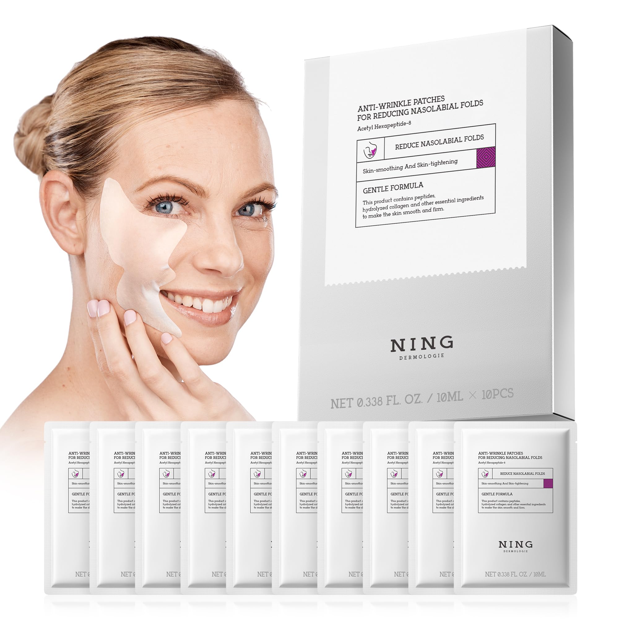 Anti-Aging Smile Line Patches for Wrinkles - Collagen, Peptide & Niacinamide Infused Face Patches for Nasolabial Folds & Under Eye Fine Lines Treatment | Firming, Hydrating & Smoothing | 10 Pairs | Perfect for Nighttime Skincare & Special Occasion Prep