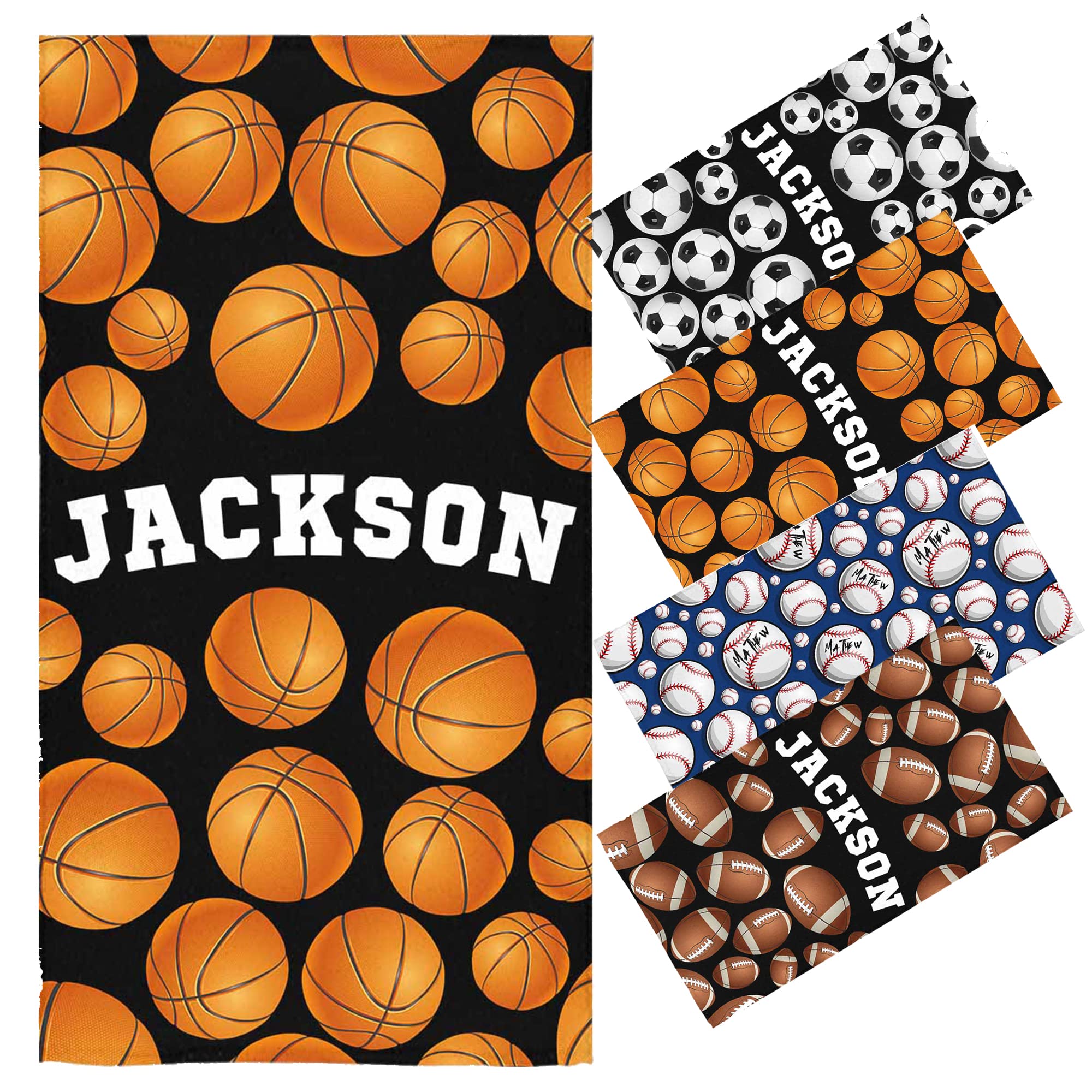Personalized Custom Name Basketball Beach Towels for Kids & Toddlers - Soft Cotton Microfiber Pool Towels for Boys, Travel, Swimming, Summer Fun - Perfect for Beach Outings, Pool Parties and Sports Events
