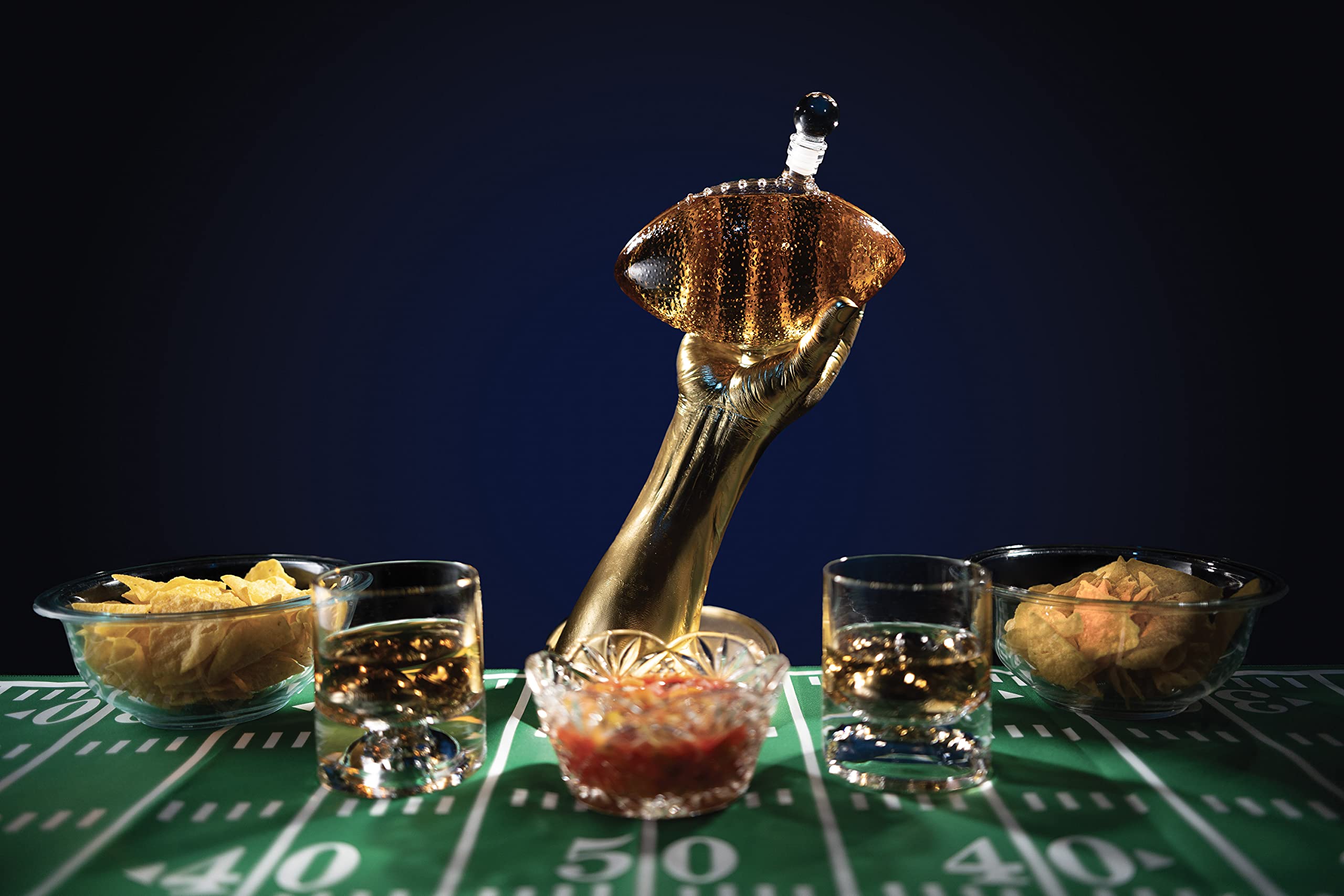 Realistic Quarterback Hand Whiskey Decanter Set with 2 Glasses - Unique Football Gifts for Men, Dad, Him, Brother - Perfect for Birthday, Retirement, Christmas - Great for Game Day Entertaining & Man Cave Decor