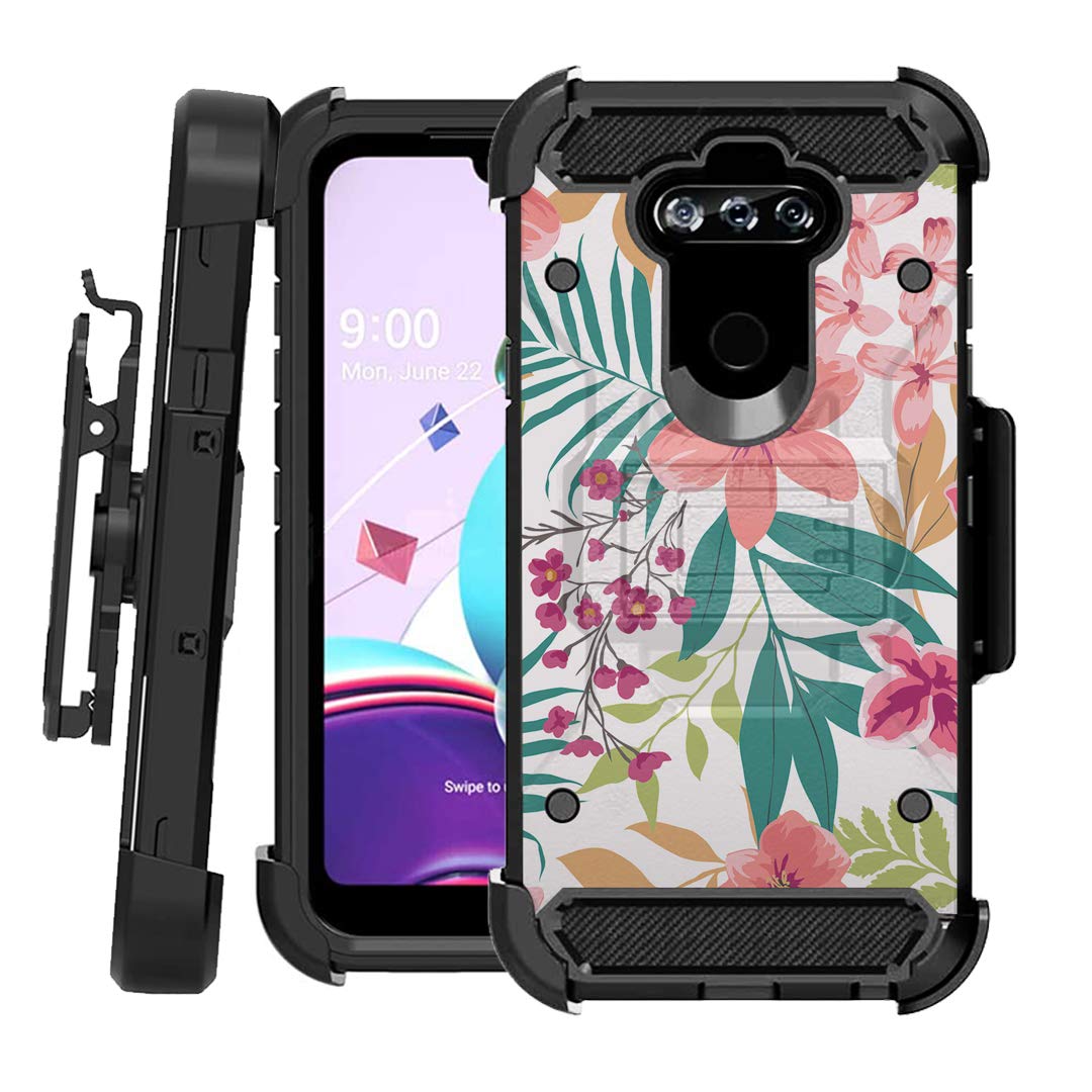 Rugged LG K8X Case with Kickstand & Holster - Hawaiian Flower Design for Outdoor Protection