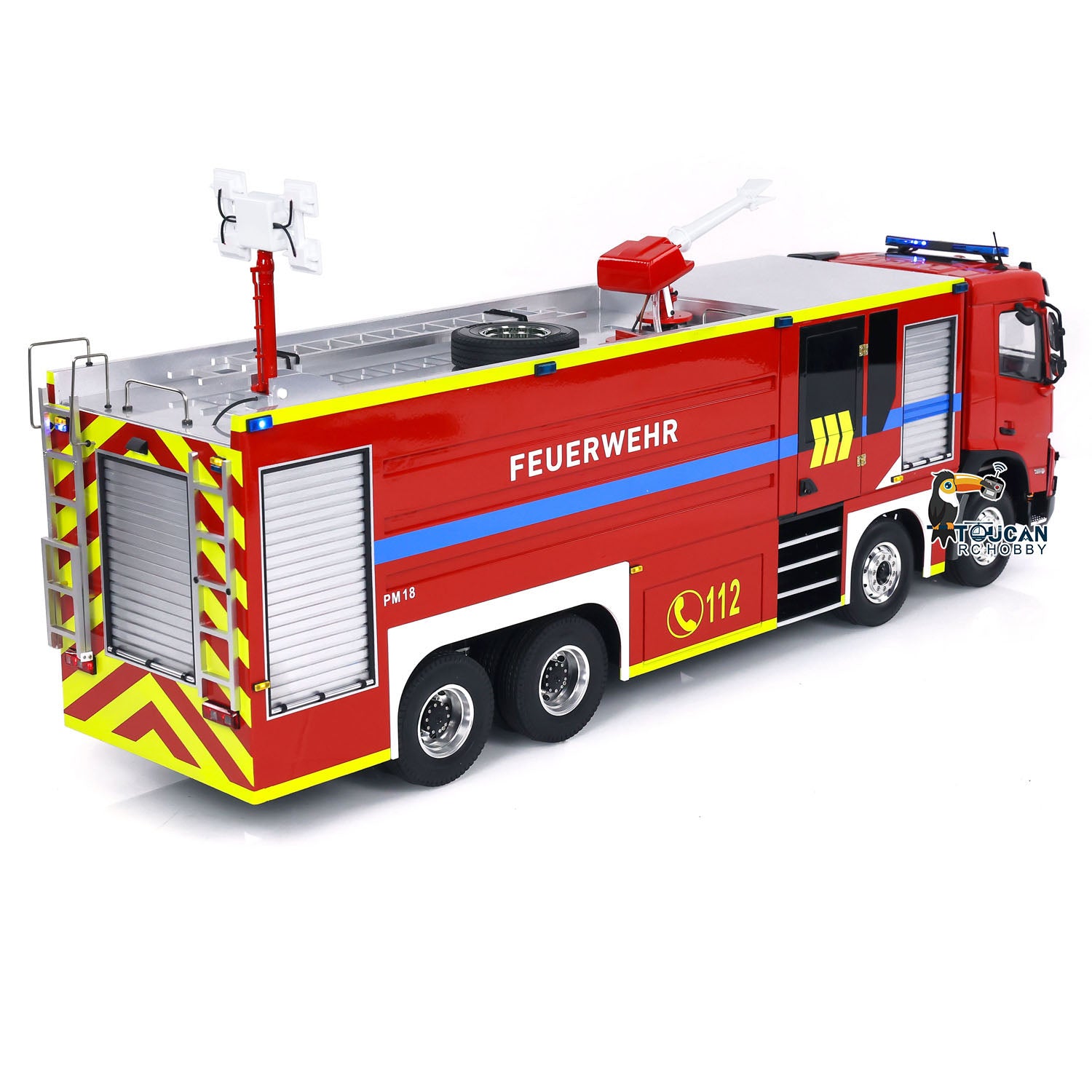 1/14 Scale 8x4 FMX PS0003 RC Fire Fighting Truck - Remote Control Extinguisher Vehicle with Lights & Sounds - Ready to Run Hobby Model - Perfect for Firefighter Training Simulation & Kids Role Play