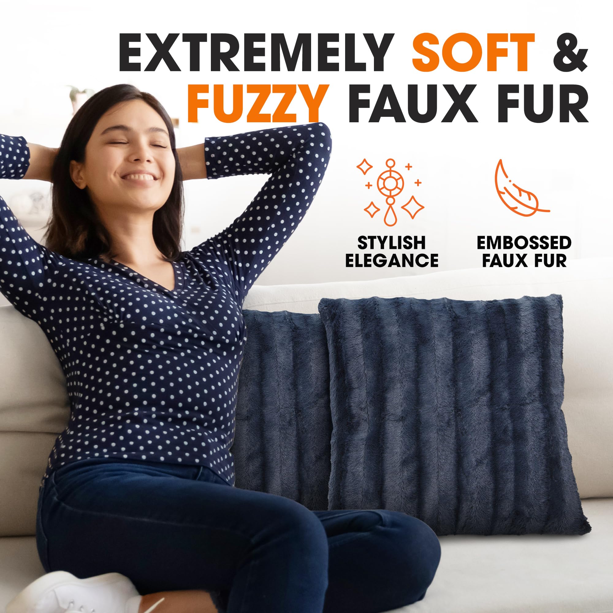 Luxury Faux Fur Throw Pillows Set of 2 - 16x16 Inch Soft Decorative Couch Pillows for Bedroom & Living Room, Blue Accent Pillows for Cozy Home Aesthetic - Perfect for Sofa, Bed, Dorm & Lounge Decor