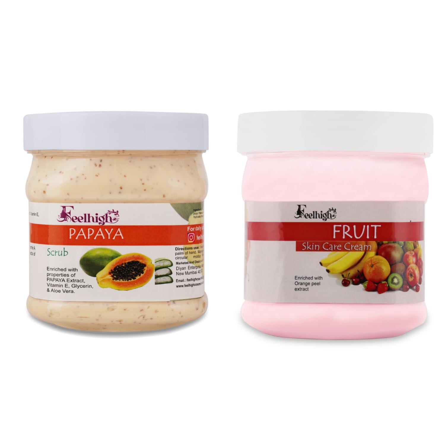 Feelhigh Papaya Face & Body Scrub with Fruit Cream - Exfoliating & Moisturizing Skincare Set (2-Piece) for Glowing Skin - Perfect for Daily Use & Spa Days