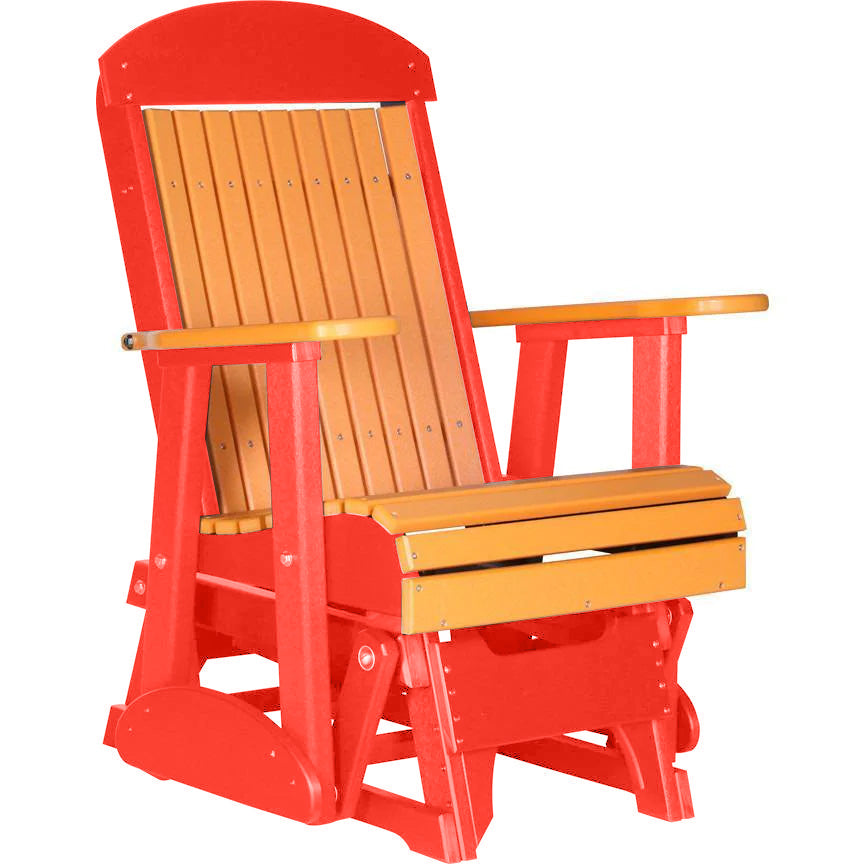 LuxCraft 2ft Classic Highback Recycled Plastic Glider Chair with Cup Holder - Orange Patio Furniture for Relaxing Outdoors, Garden, Deck & Poolside