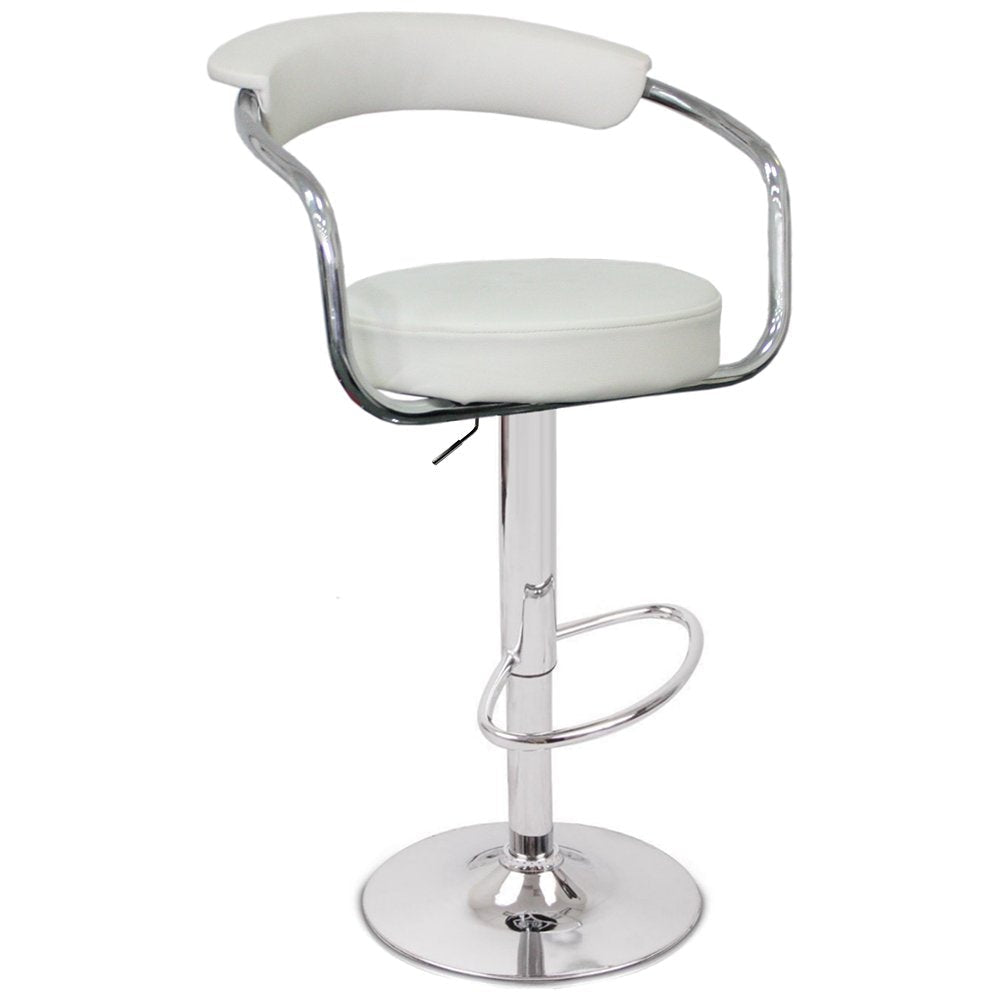 2 Pack White Bar Stools - Adjustable Height Swivel Chairs with Faux Leather High Back & Chrome Base - Perfect for Kitchen Island, Breakfast Nook, or Home Bar Seating