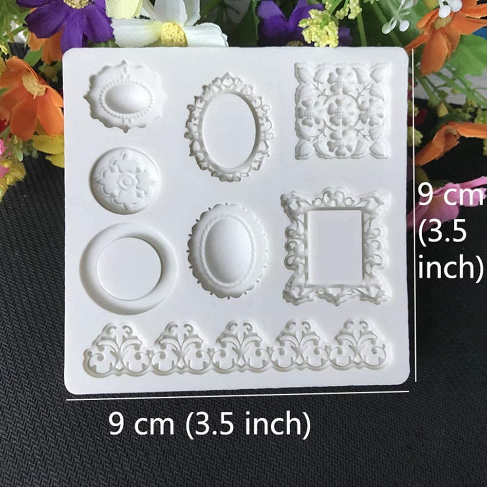 2Pcs Bee Crown Key Mirror Heart Lace Photo Frame Silicone Molds - Fondant, Chocolate, Candy, Soap, Resin Craft Molds for DIY Desserts, Cupcake Toppers, Ice Cubes & Birthday Party Decorations - Perfect for Baking, Cake Decorating and Handmade Crafts
