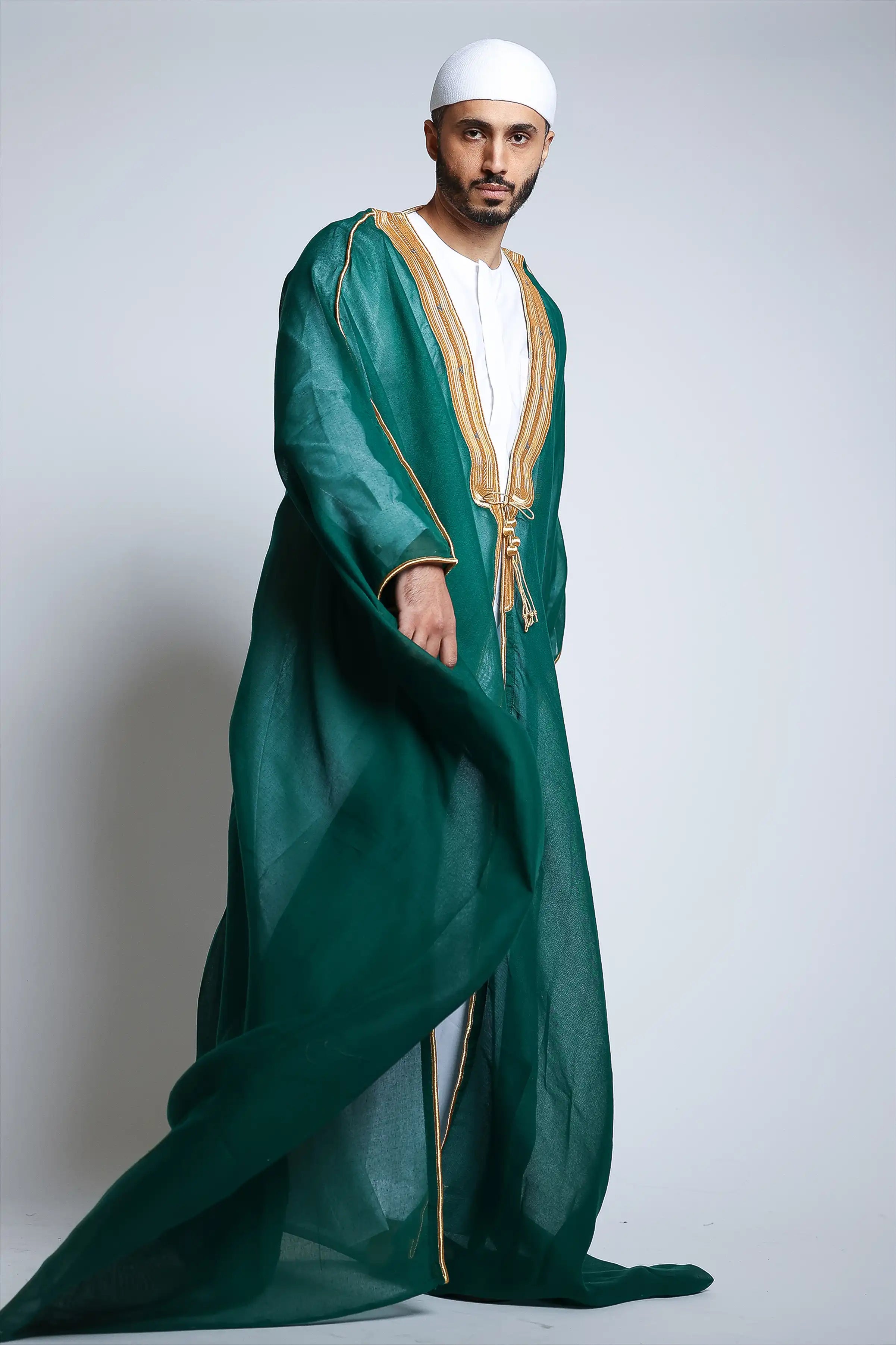 Premium Pine Green Arab Bisht - Traditional Middle Eastern Cloak for Men - Perfect for Weddings, Festivals & Special Occasions