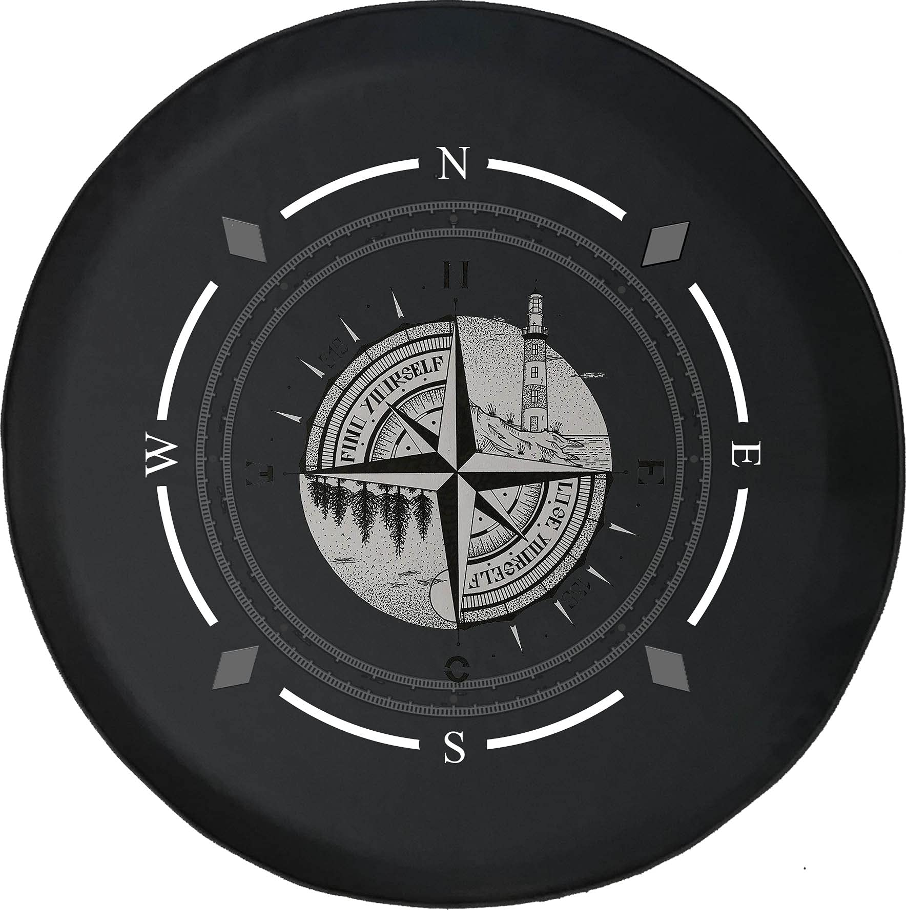 Premium American Unlimited Spare Tire Cover with Compass Design - Sun, Moon & Lighthouse Patterns - Universal Fit for SUVs, Trailers, RVs & Most Vehicles | Durable Wheel Protection for Outdoor Adventures & Road Trips