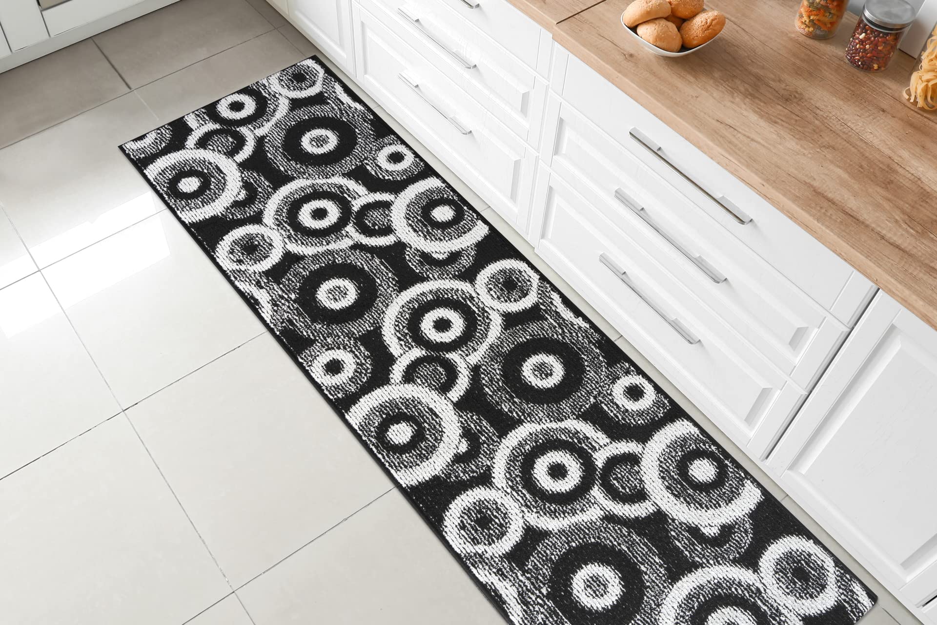 Non-Slip Rubber Backed Hallway Runner Rug - 12 ft Modern Geometric Black Carpet for Narrow Spaces | Pet-Friendly & Easy Care | Perfect for High-Traffic Areas, Entryways & Slippery Floors