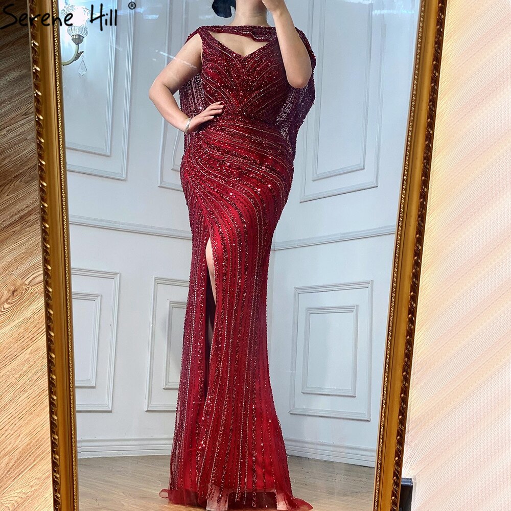 Elegant Silver Mermaid Evening Dress with Detachable Cape - Dubai Inspired Wedding Gown LA70752 for Bridal Party, Prom & Formal Events