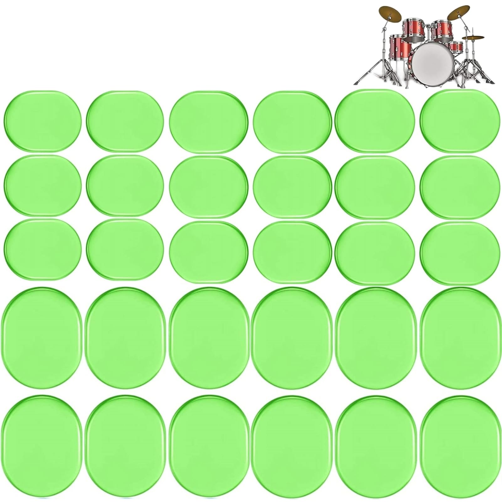 Miwayer 30 Pcs Drum Dampeners Gel Pads - Soft Silicone Drum Mutes for Cymbals & Tone Control (Multicolor, Green) - Perfect for Drum Practice, Studio Recording & Noise Reduction